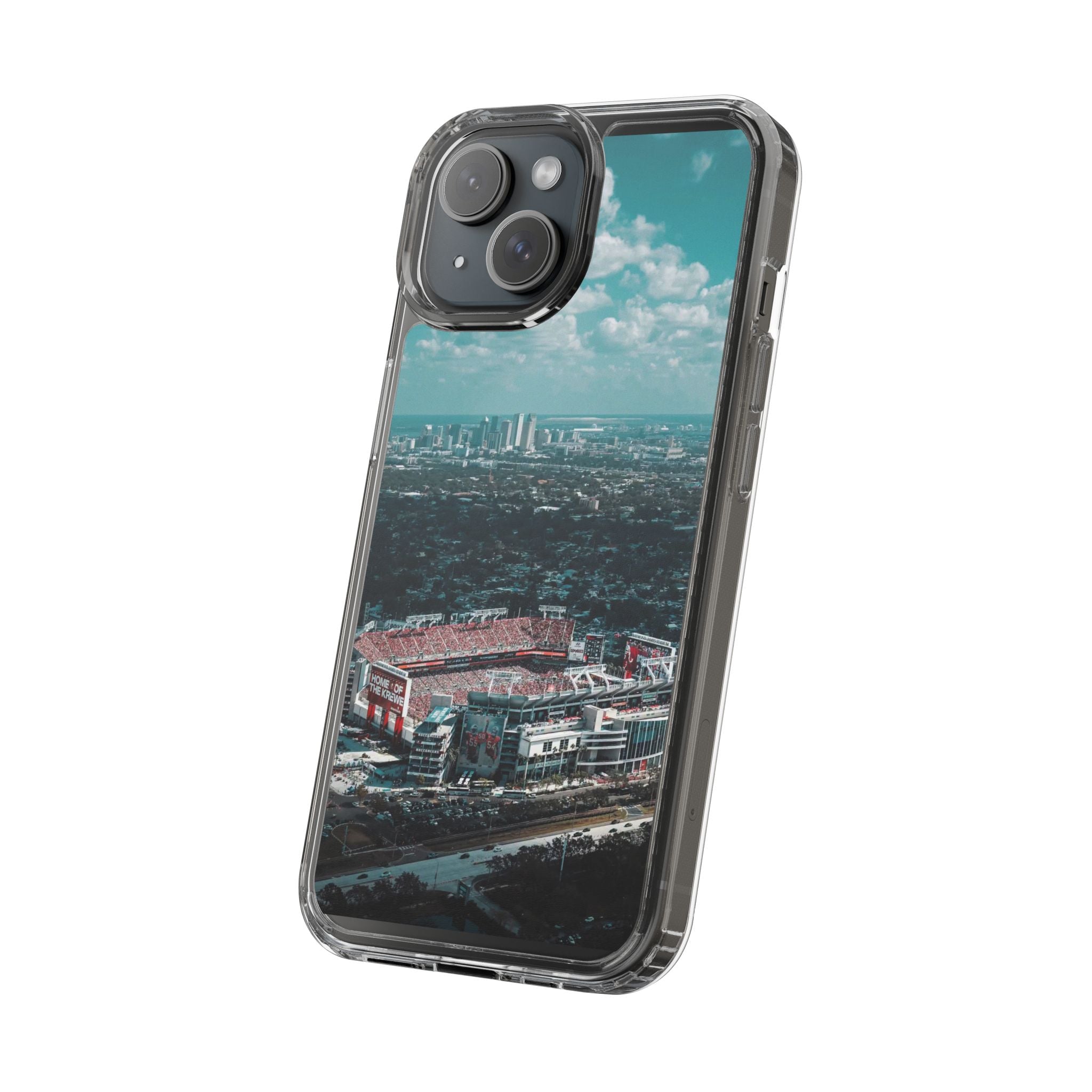 Tampa Bay Raymond James Stadium Clear Phone Case — Aerial City Stadium Design