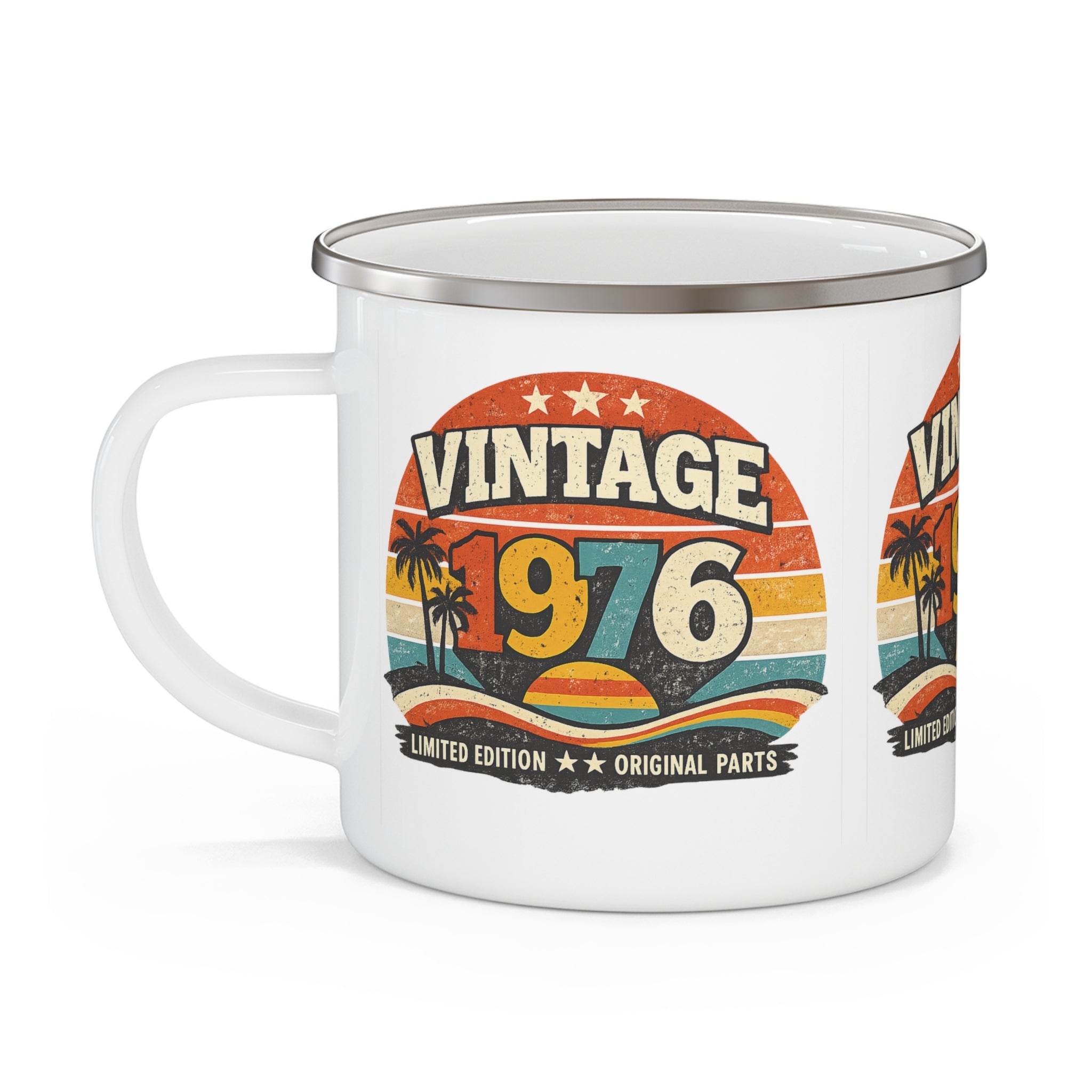 Vintage 1976 Enamel Camping Mug — Retro Birth Year Gift