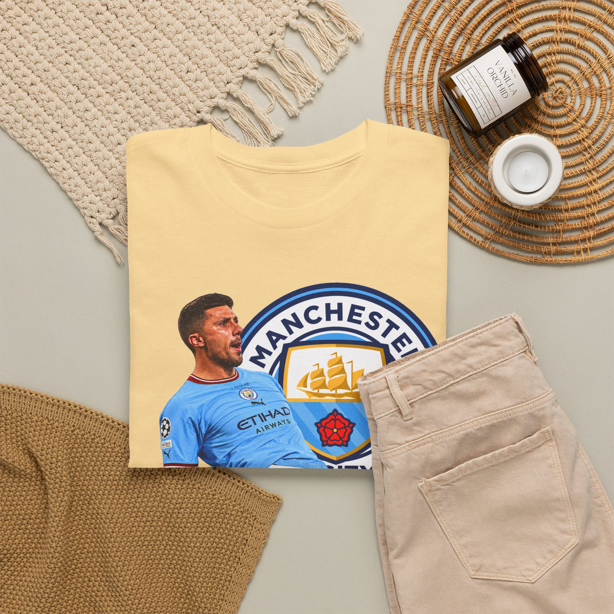 Rodri Manchester City Legend Cotton T-Shirt – Celebratory Slide Graphic Tee