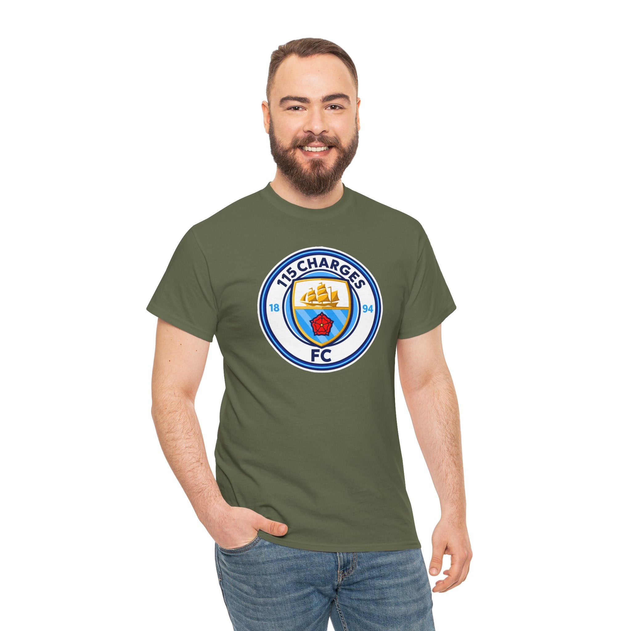 115 Charges FC Crest Cotton Tee — Vintage Blue Club Logo T-Shirt