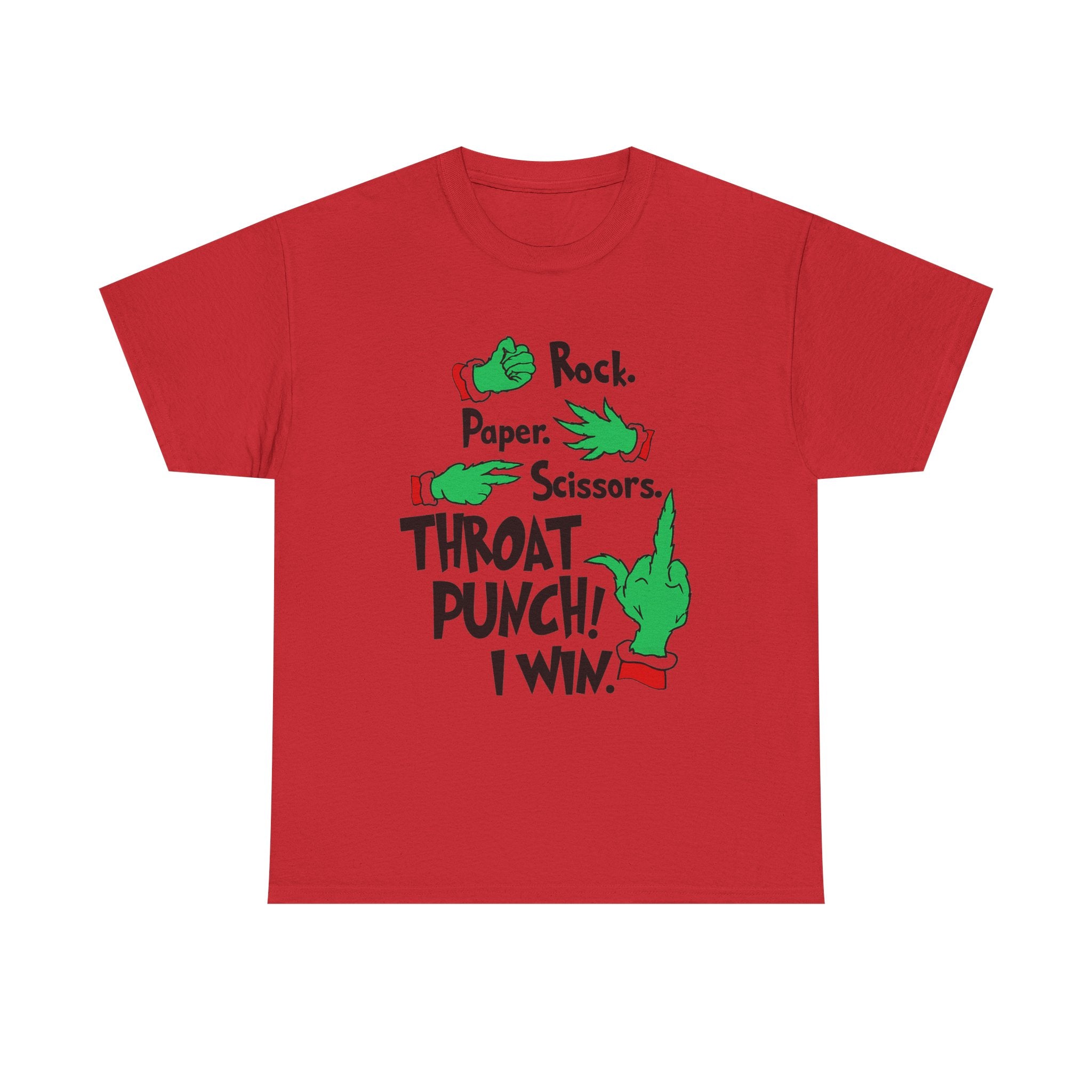 Funny Holiday Tee — "Rock. Paper. Scissors. Throat Punch! I Win" Graphic T-Shirt