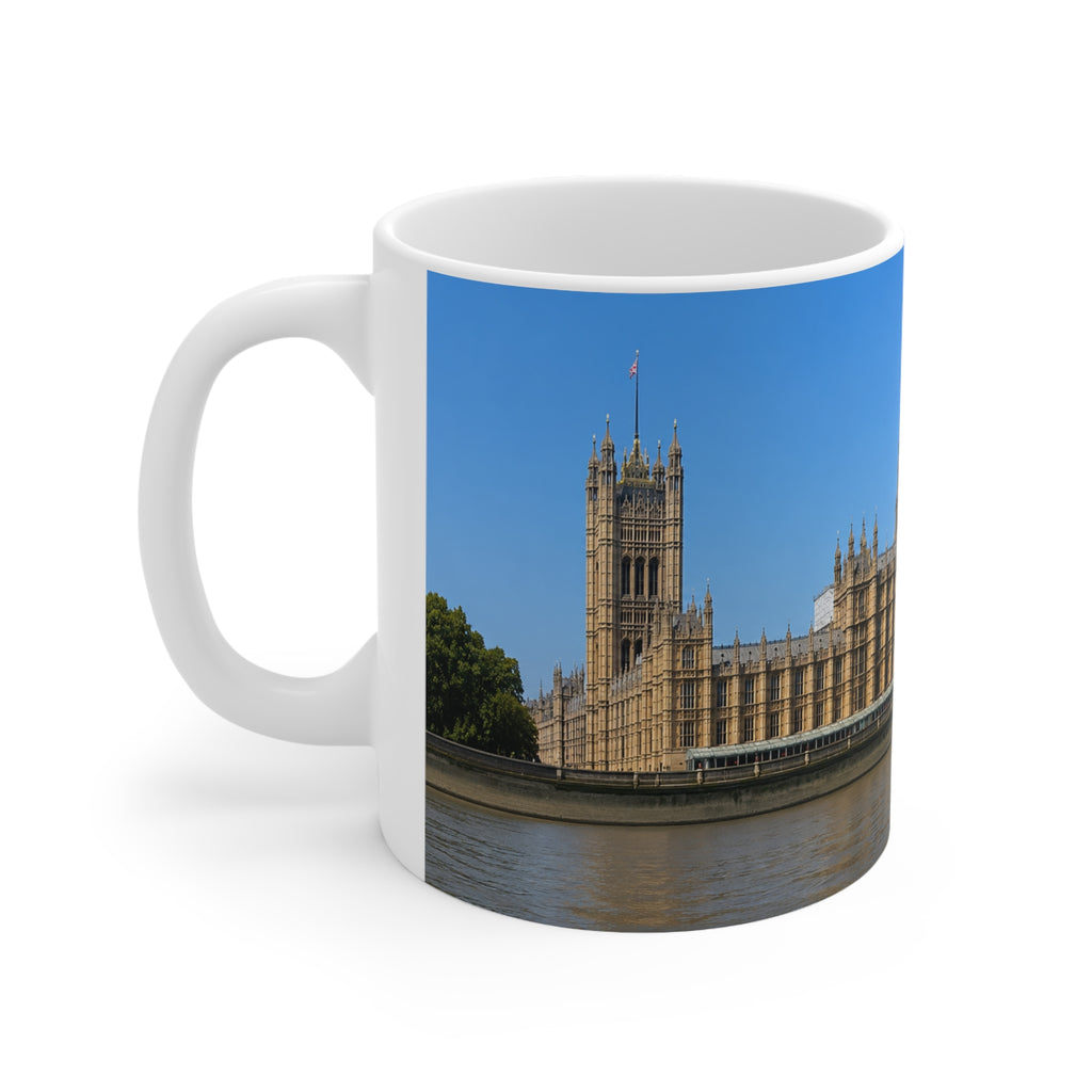 London Houses of Parliament Photo Mug — Big Ben & Thames Scenic Ceramic Coffee Cup (11oz/15oz)