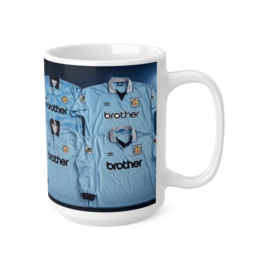 Manchester City Retro Home Light Blue Football Jersey Coffee Mug — Vintage Soccer Kits Design, 11oz/15oz
