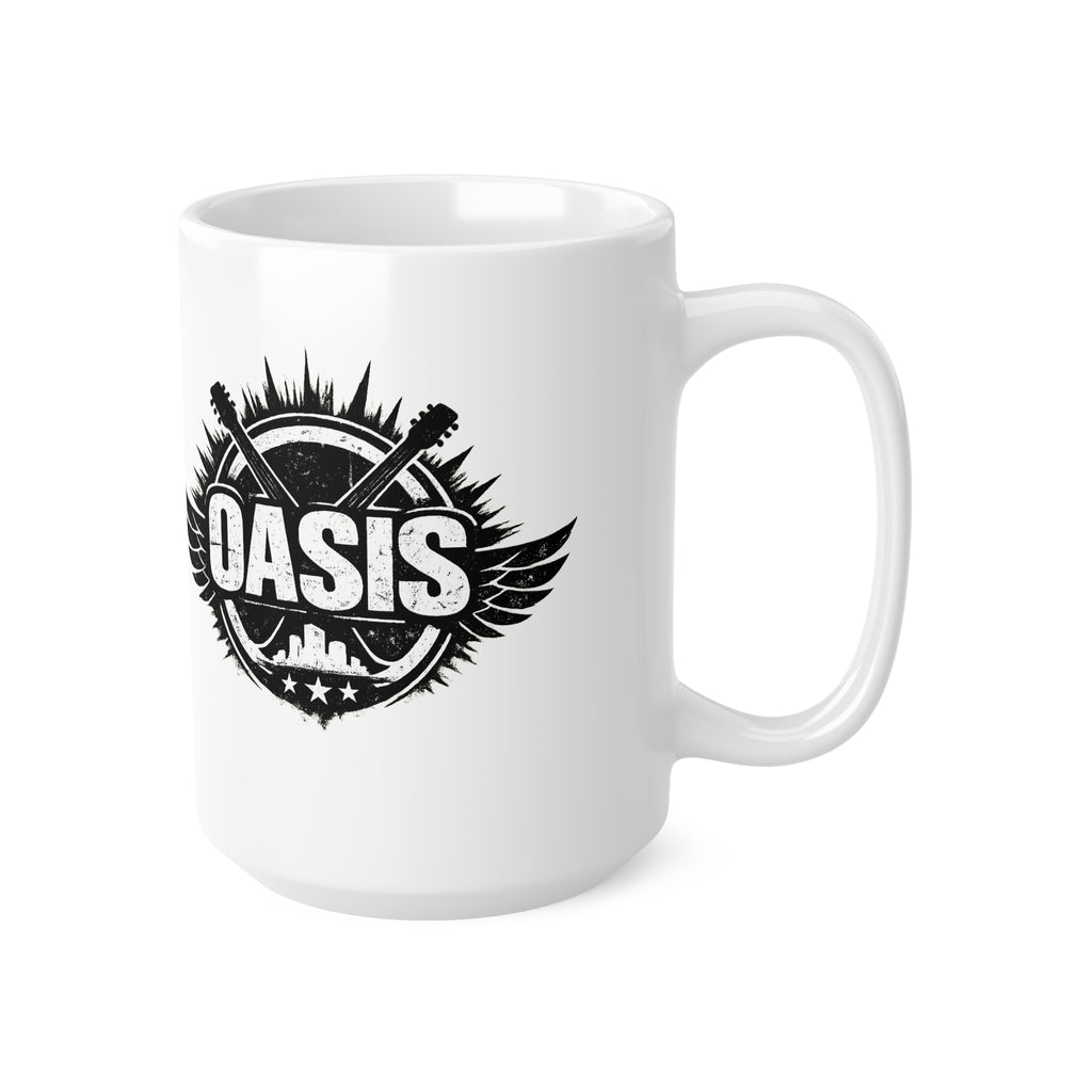 Oasis Crest Ceramic Mug — Rock Band Vintage Logo Coffee Cup (11oz & 15oz)