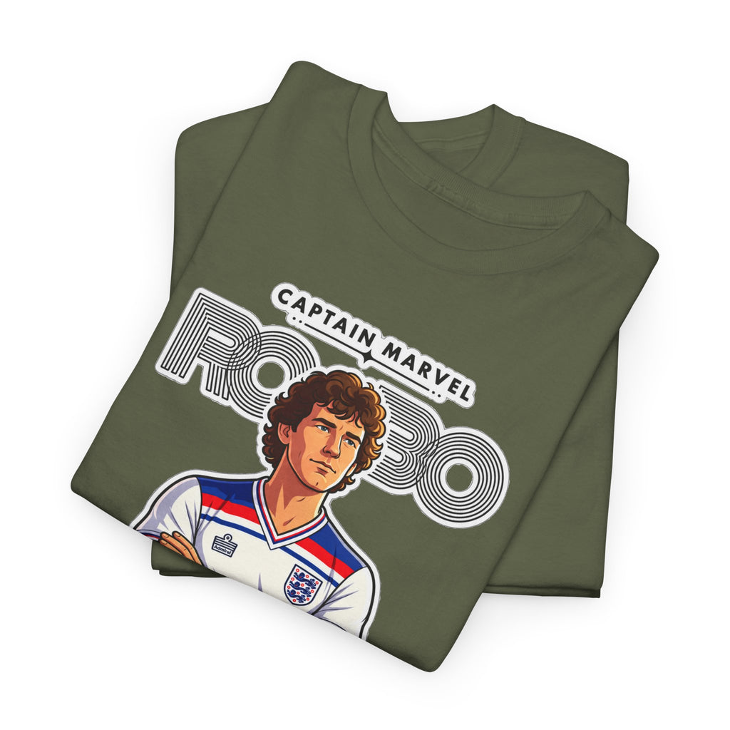 Bryan Robson Retro England Football Cotton T-Shirt / Tee — "Captain Marvel" Soccer Player Graphic