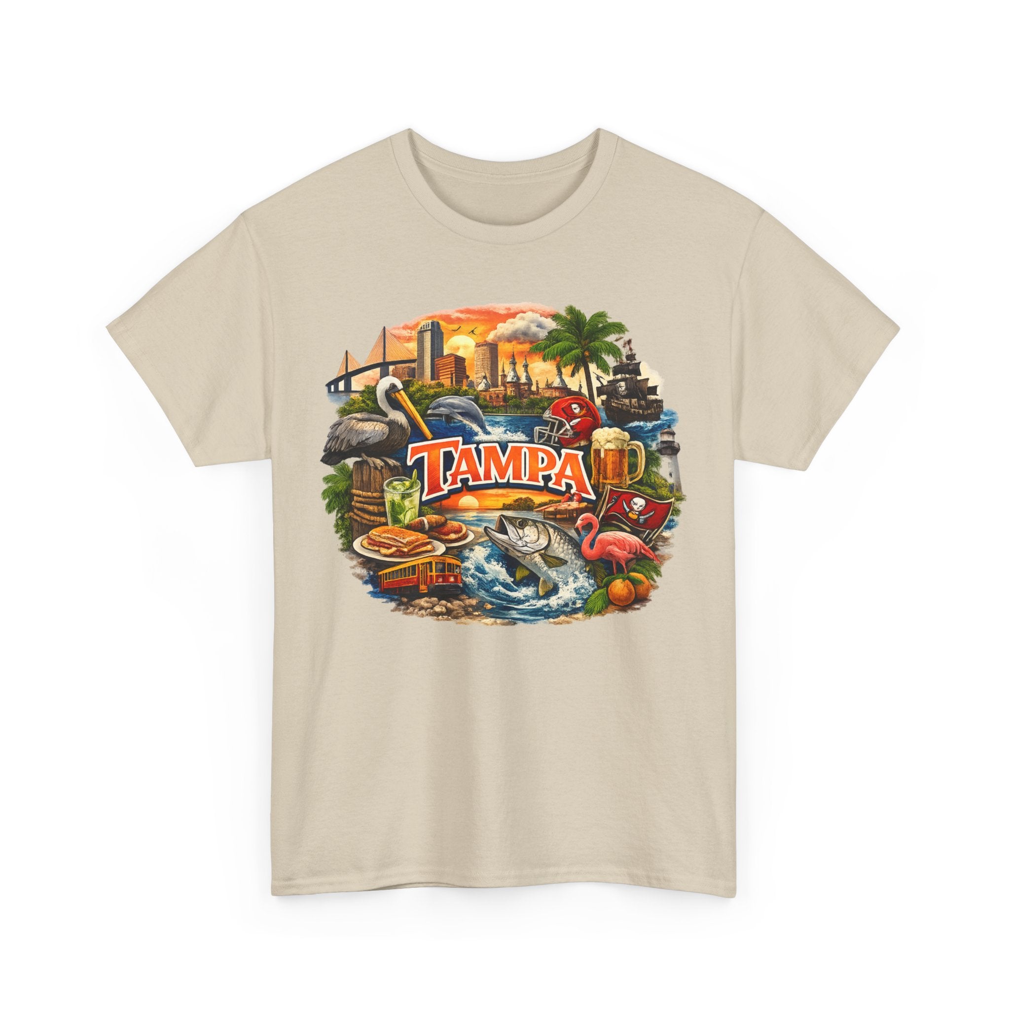 Tampa Florida Retro Scenic Tee — Vintage Beach, Skyline & Wildlife Graphic