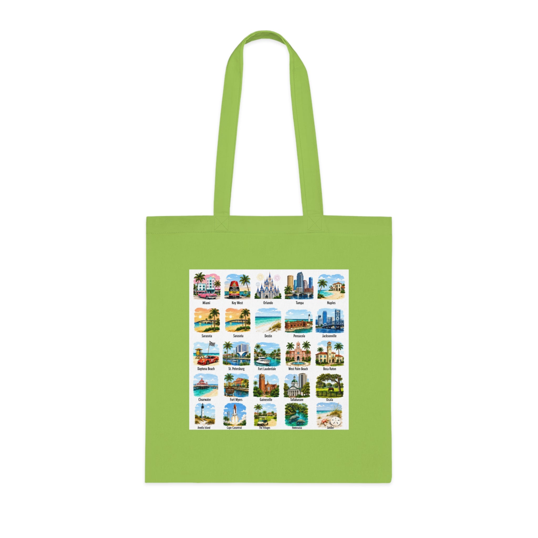 Florida City Landmarks Collage Cotton Tote – Vintage Travel Postcard Design