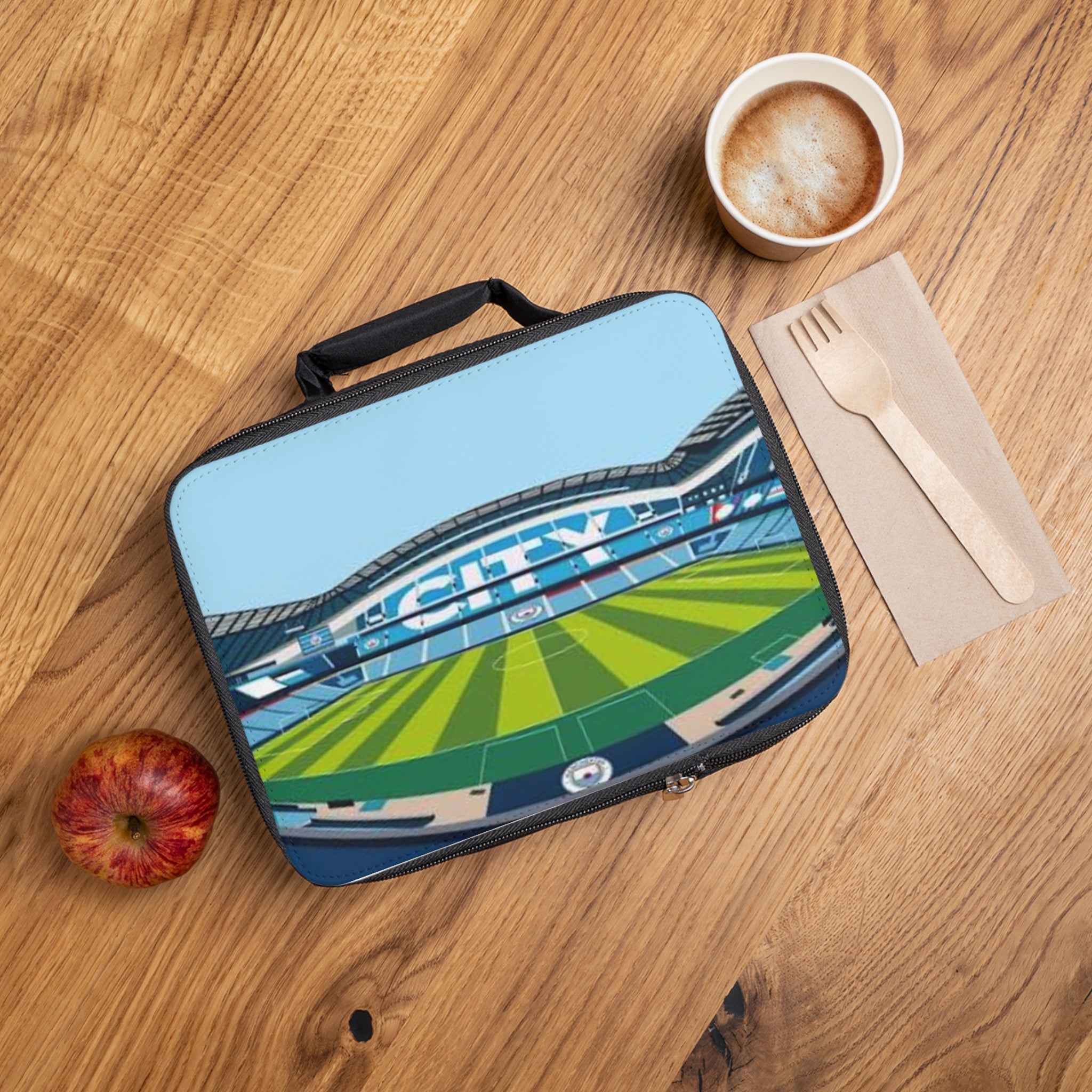 Manchester City Etihad Stadium View Lunch Bag — 'CITY' Football Field Design