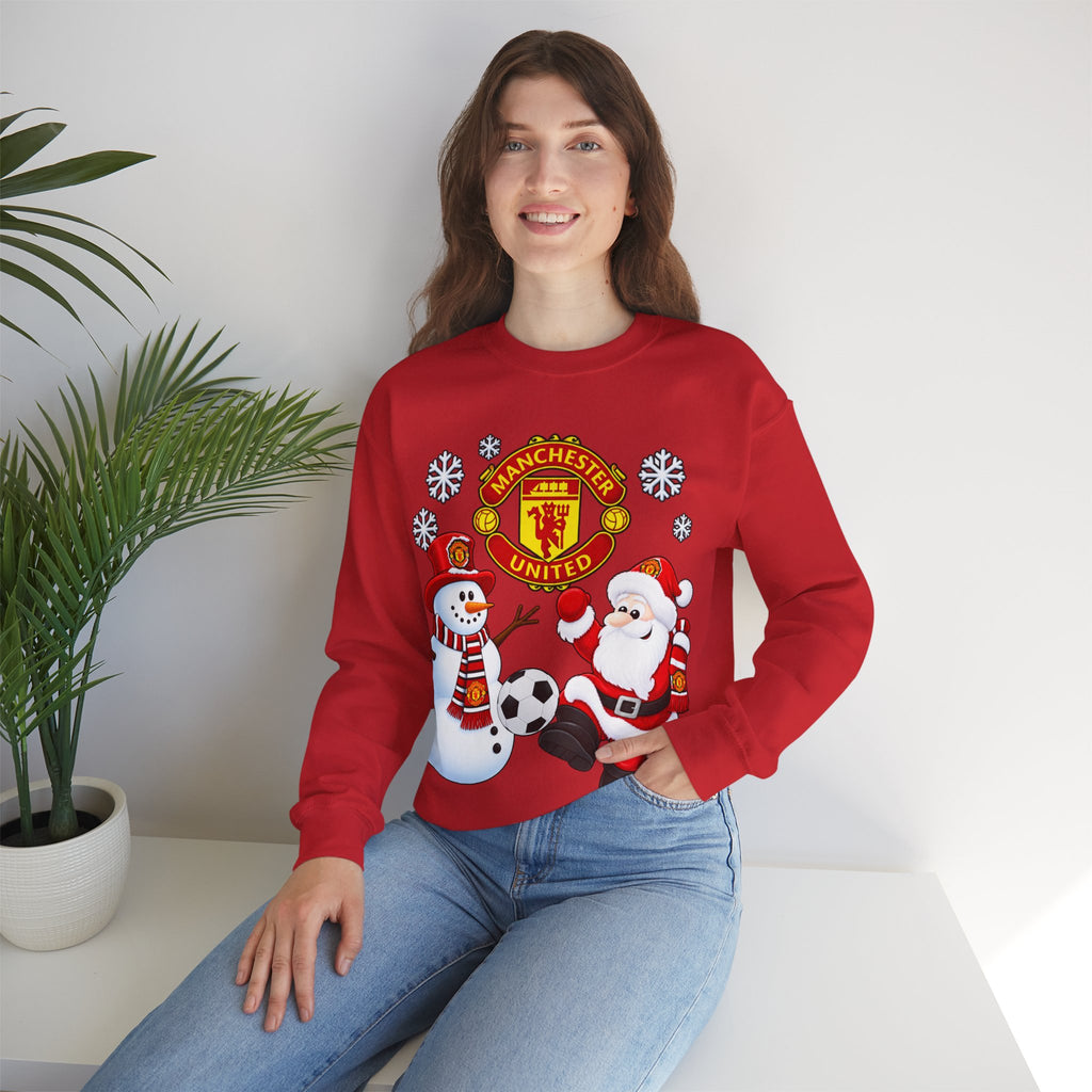 Manchester United Christmas Crewneck Sweatshirt — Santa & Snowman Football Holiday Sweatshirt