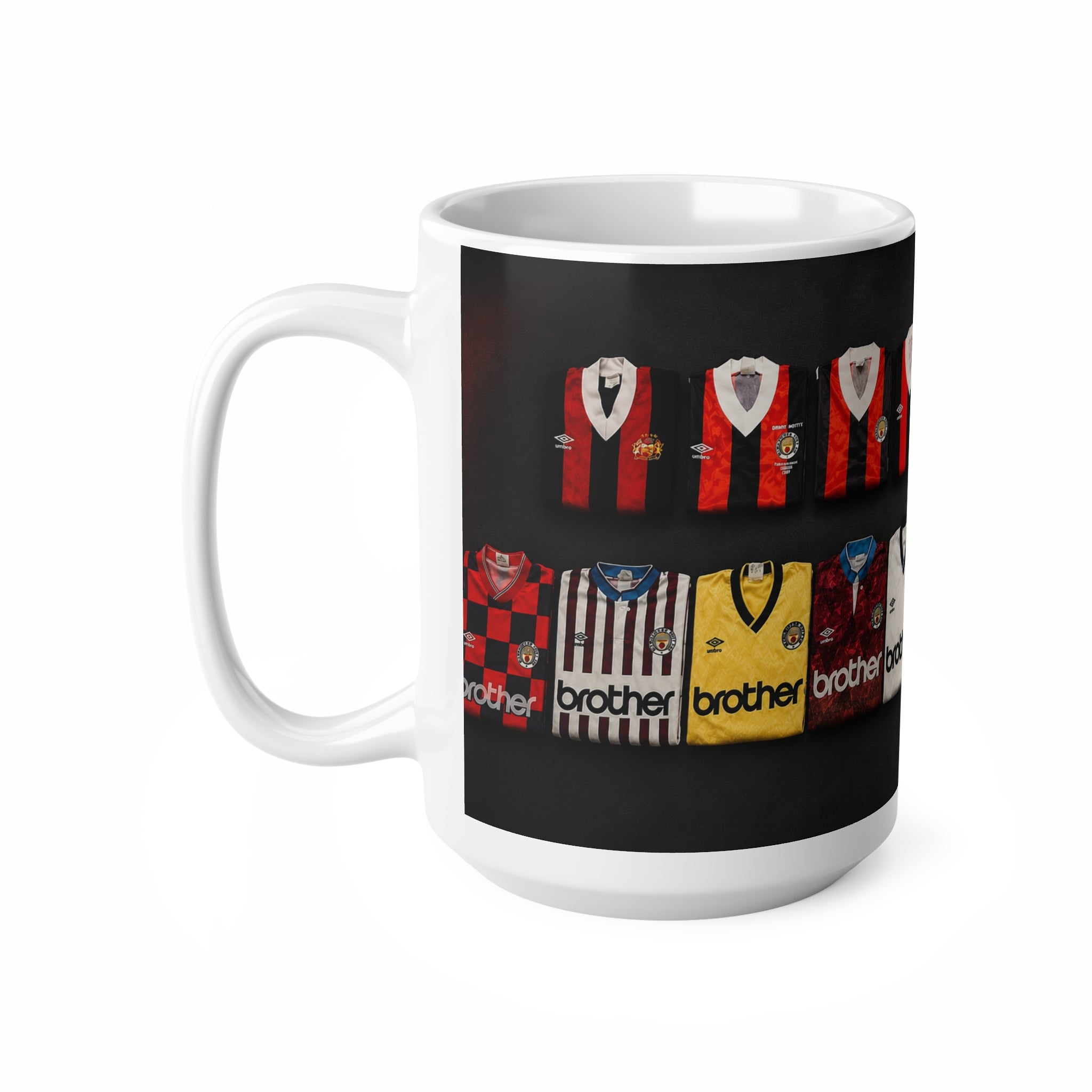 Manchester City Retro Away Soccer Jersey Collage Mug — Vintage Football Shirts Ceramic Coffee Cup (11oz & 15oz)