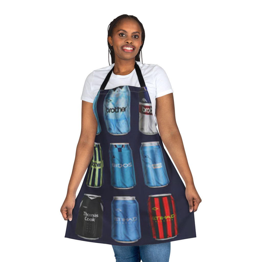 Manchester City Inspired Soda Can Pattern Apron — Colorful Beverage Can Kitchen Apron