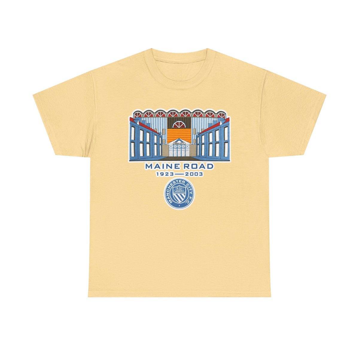 Maine Road 1923–2003 Cotton T-Shirt — Vintage Stadium Illustration Tee