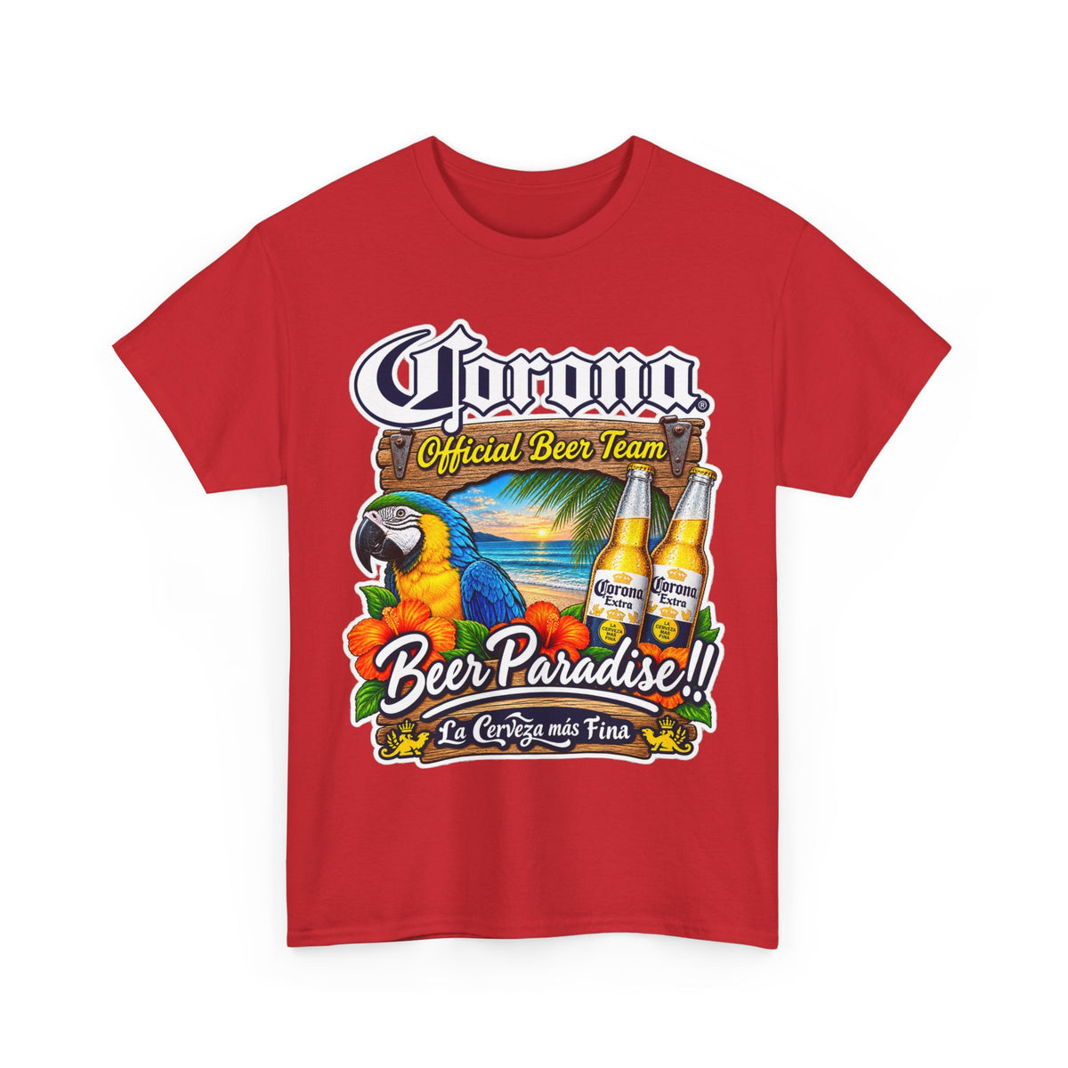 Corona Beer Paradise Tee — Tropical Parrot Beach Beer T‑Shirt
