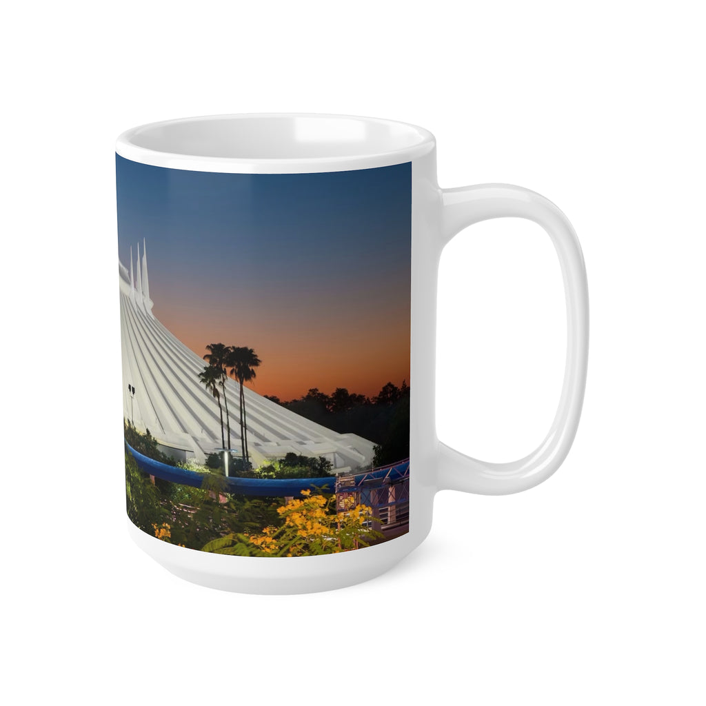 Space Mountain Sunset Ceramic Coffee Mug — Theme Park Photo Mug (11oz & 15oz)