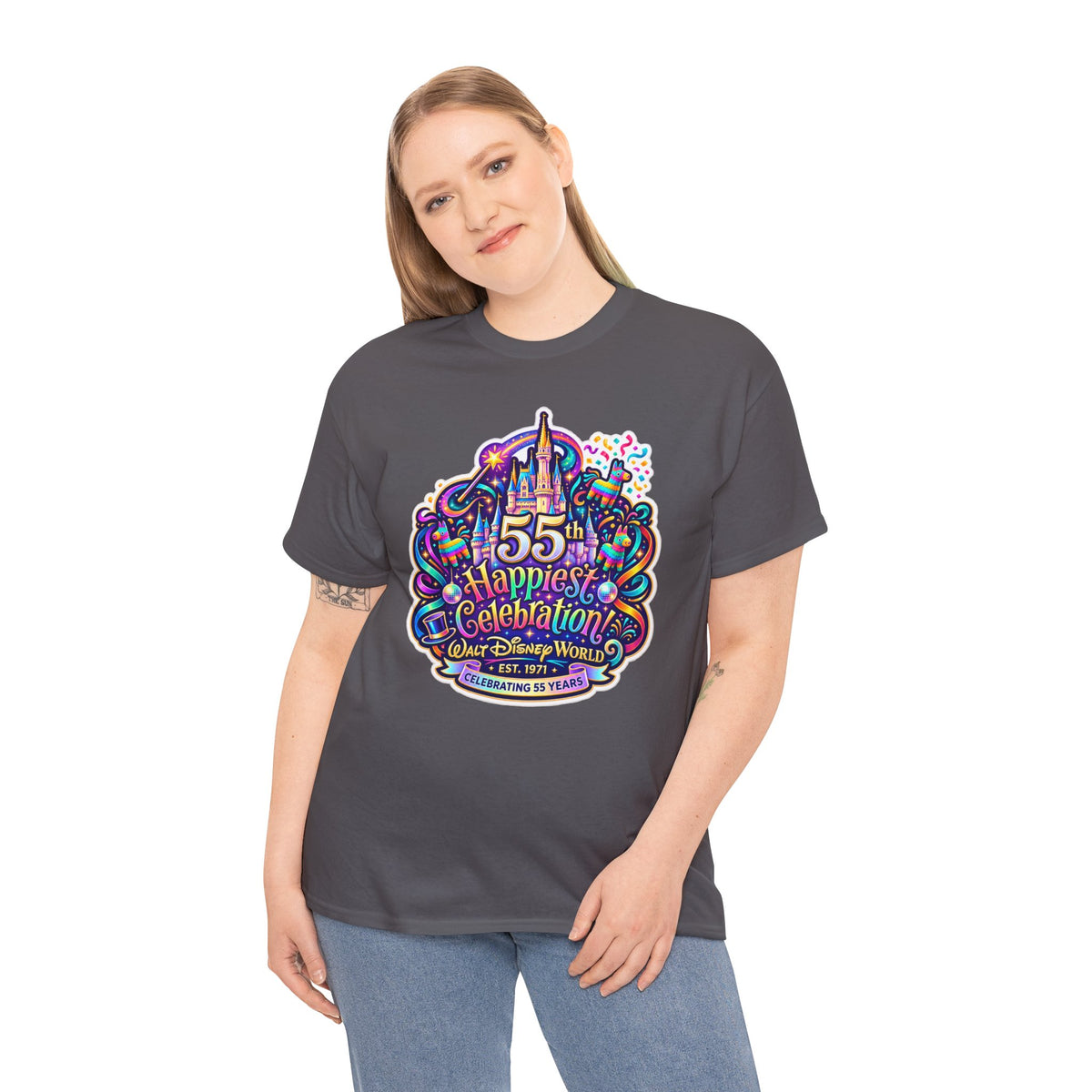 T-Shirt — "55th Happiest Celebration" Colorful Anniversary Castle Graphic Tee