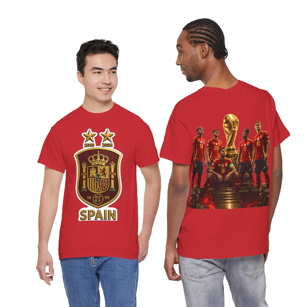 Spain World Cup Soccer T-Shirt — National Team Crest & Trophy Graphic