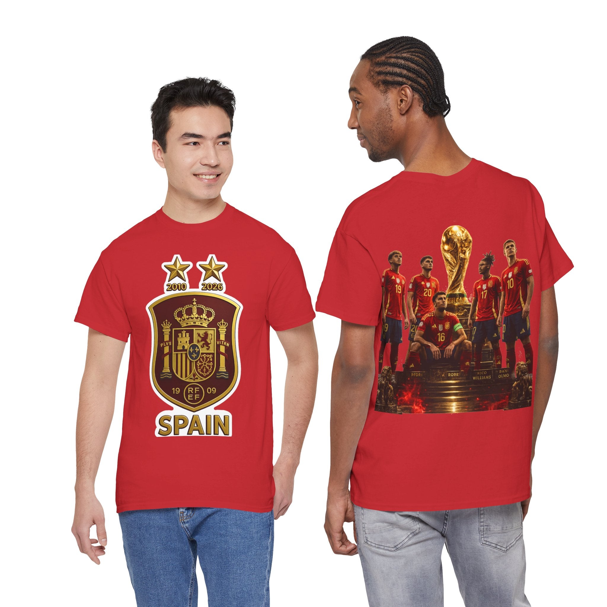 Spain World Cup Soccer T-Shirt — National Team Crest & Trophy Graphic