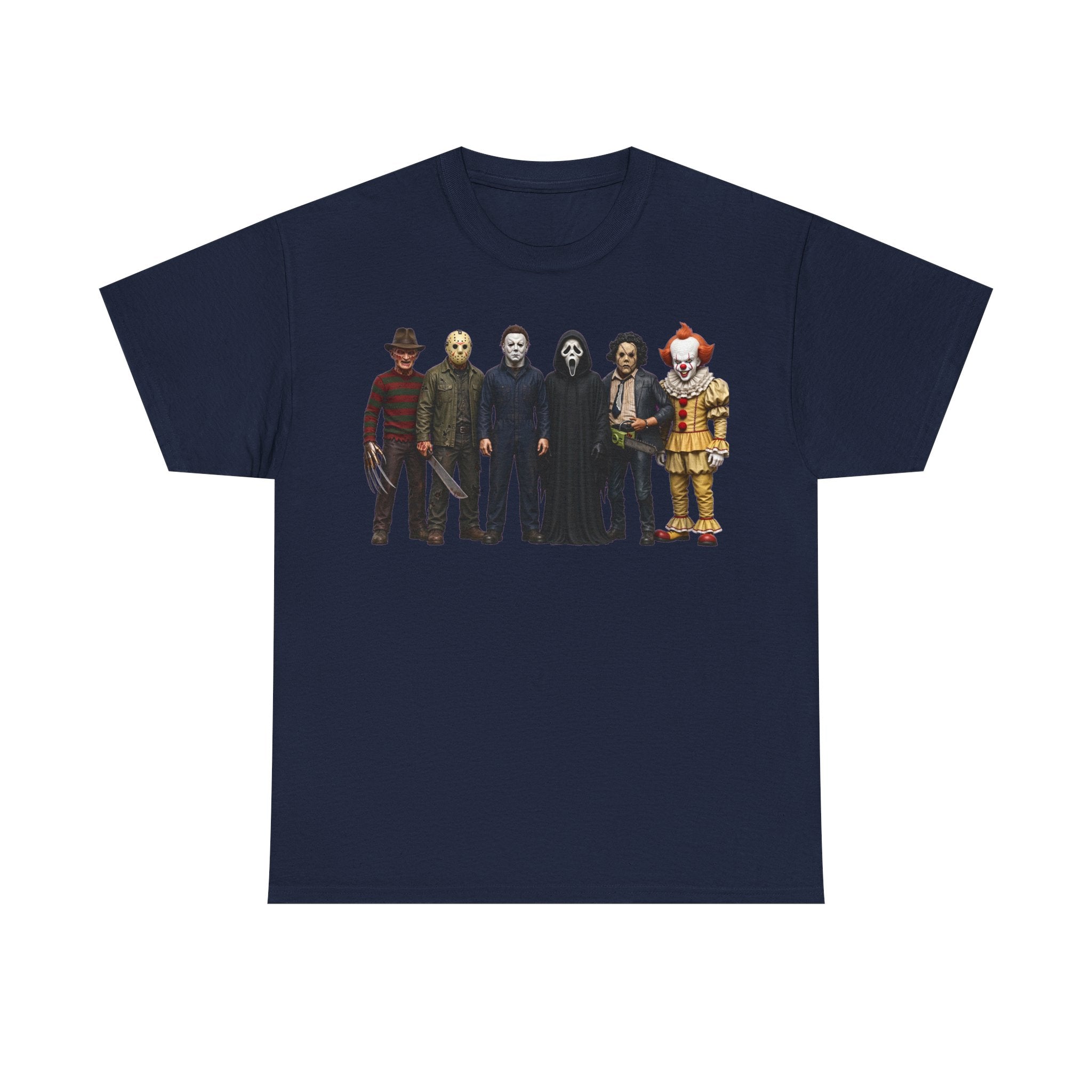 Horror Icons Lineup T‑Shirt – Freddy, Jason, Michael, Ghostface & Pennywise Tee