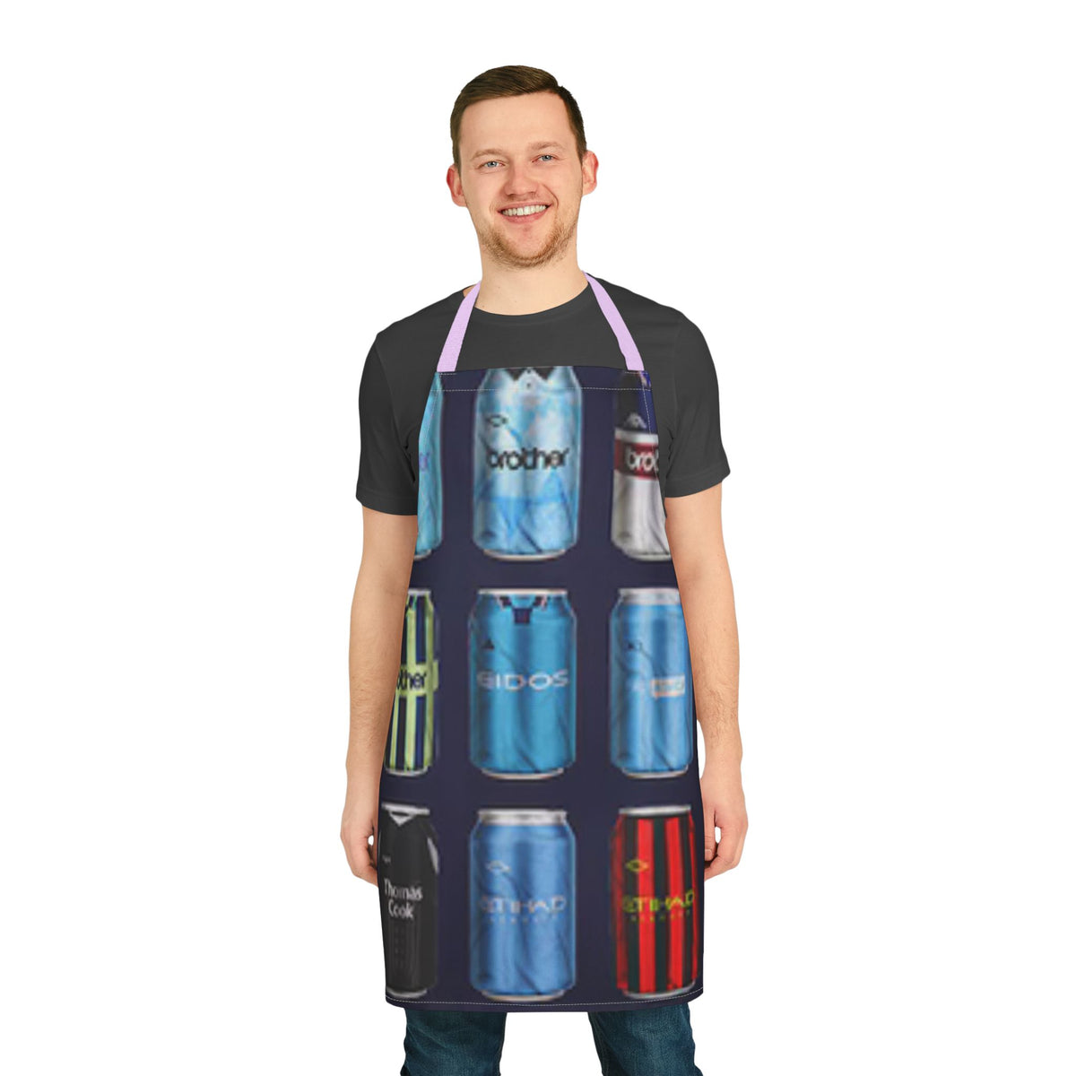 Manchester City Inspired Soda Can Pattern Apron — Colorful Beverage Can Kitchen Apron