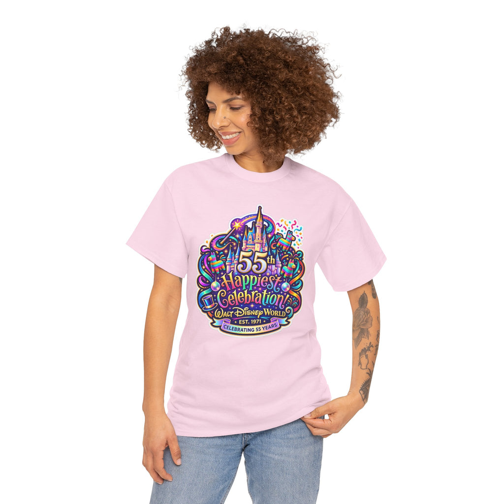 T-Shirt — "55th Happiest Celebration" Colorful Anniversary Castle Graphic Tee
