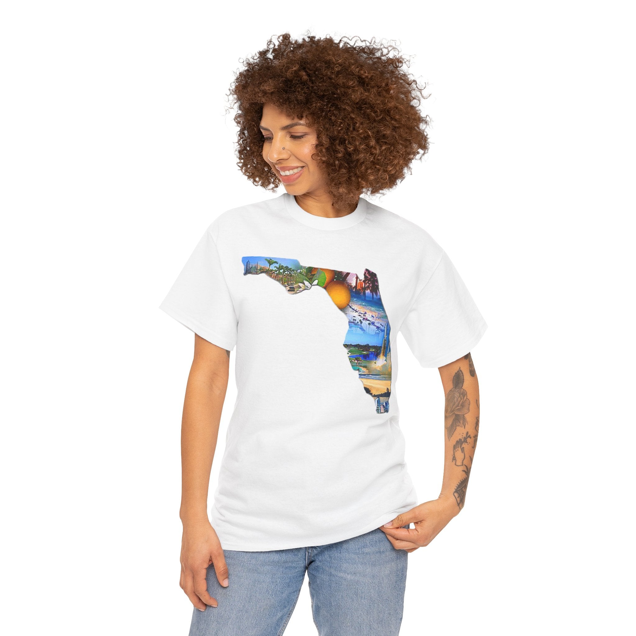 Florida State Shape T-Shirt — Scenic Beach & Sunset Map Tee