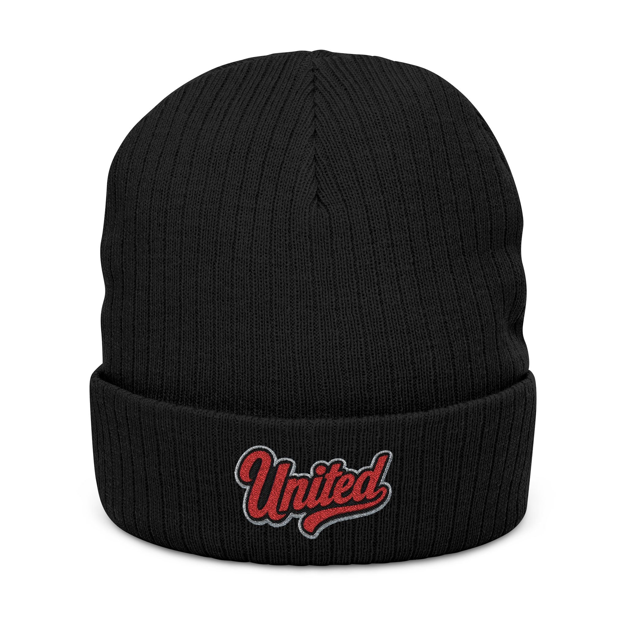 United Embroidered Ribbed Beanie — Cozy Knit Winter Hat