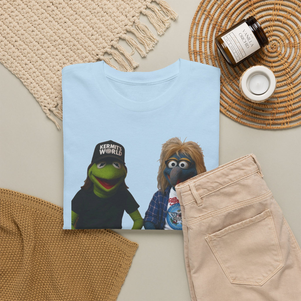 Kermit & Gonzo Waynes World Inspired Character Graphic T-Shirt