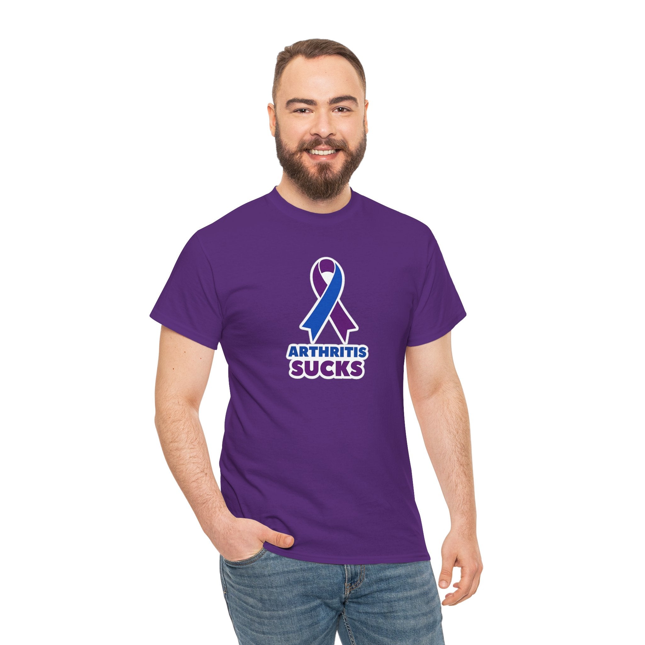 Arthritis Sucks Awareness T-Shirt — Purple & Blue Ribbon Support Tee