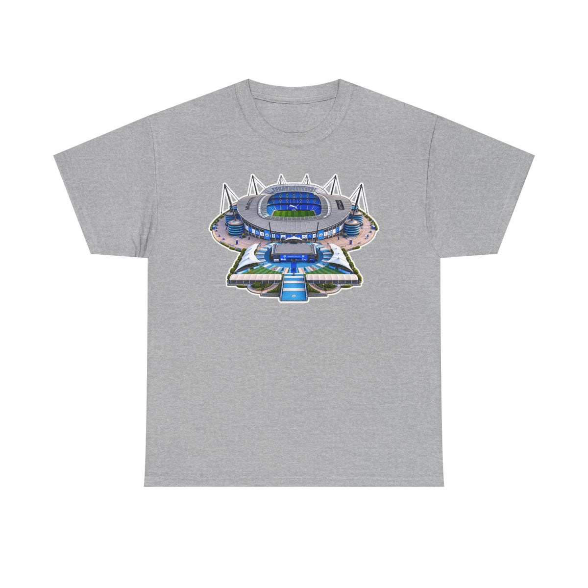 Manchester City Etihad Stadium Illustration T-Shirt — Retro Soccer Arena Graphic Tee