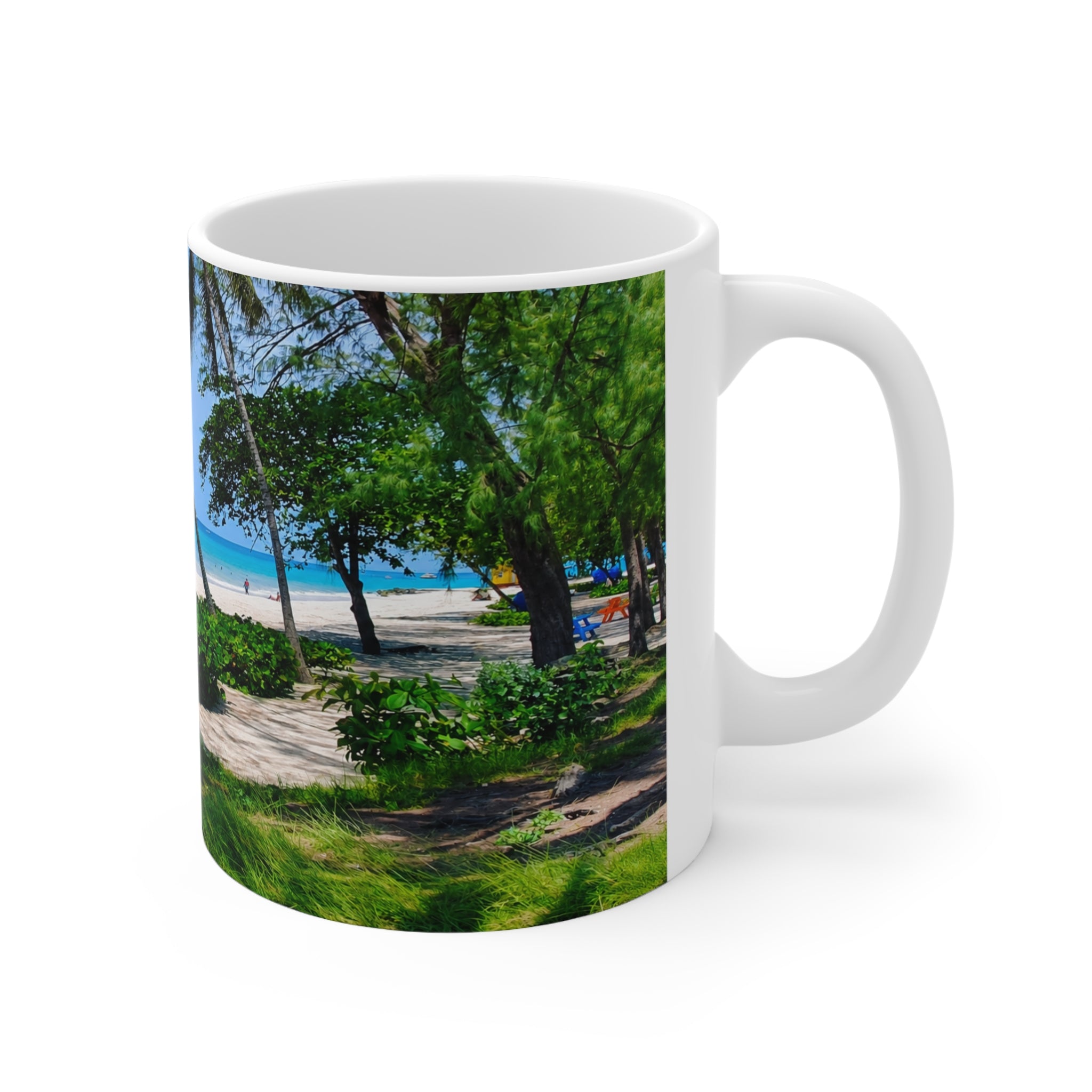 Barbados Tropical Beach Coffee Mug — Scenic Palm Tree Ocean 11oz/15oz