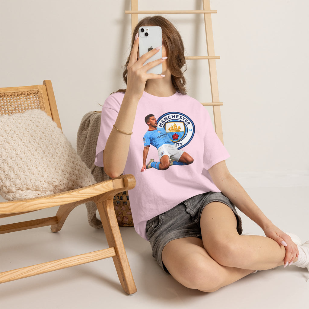 Rodri Manchester City Legend Cotton T-Shirt – Celebratory Slide Graphic Tee