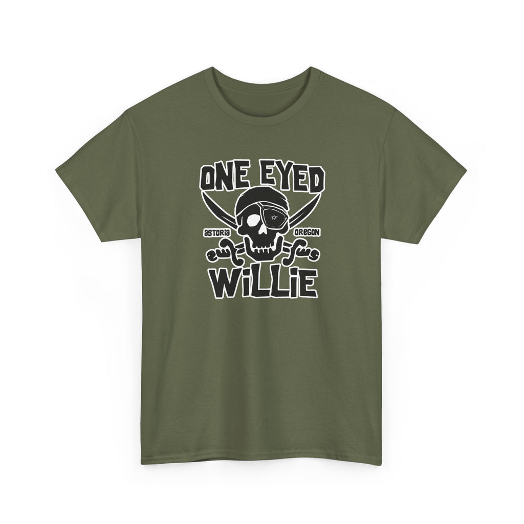 One Eyed Willie Pirate Skull Tee — Retro Nautical Adventure Graphic Shirt