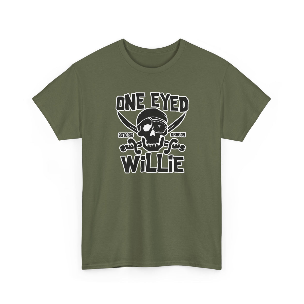 One Eyed Willie Pirate Skull Tee — Retro Nautical Adventure Graphic Shirt