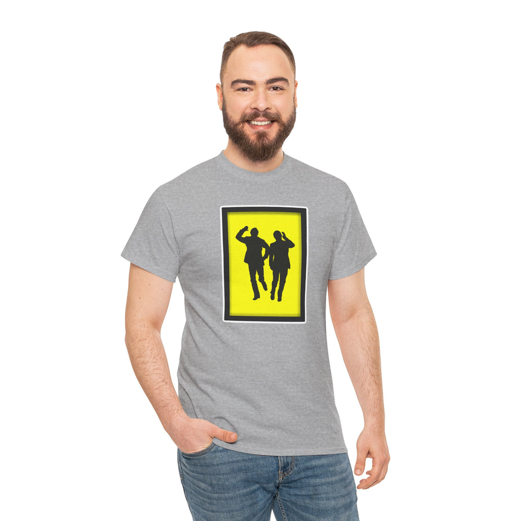 Morecambe and Wise Dancing Silhouette Tee – Retro Yellow Frame Graphic T-Shirt