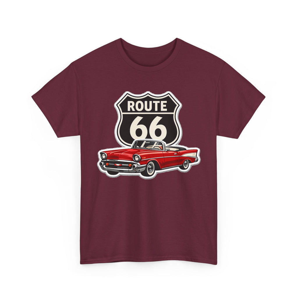 Route 66 Classic Car T‑Shirt — Retro Red Convertible Road Trip Tee