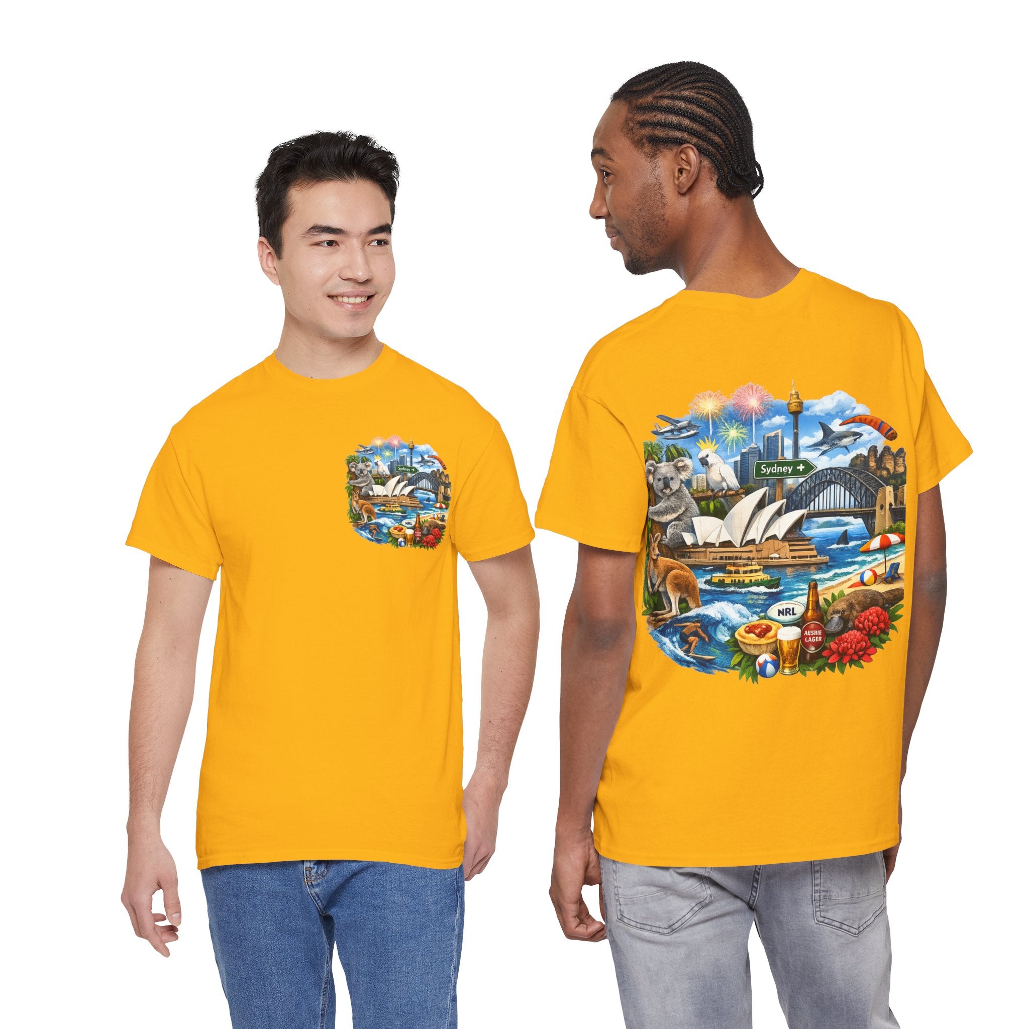 T-Shirt — Sydney Landmark Collage Tee (Opera House, Harbour Bridge, Koala & Beach Scene)