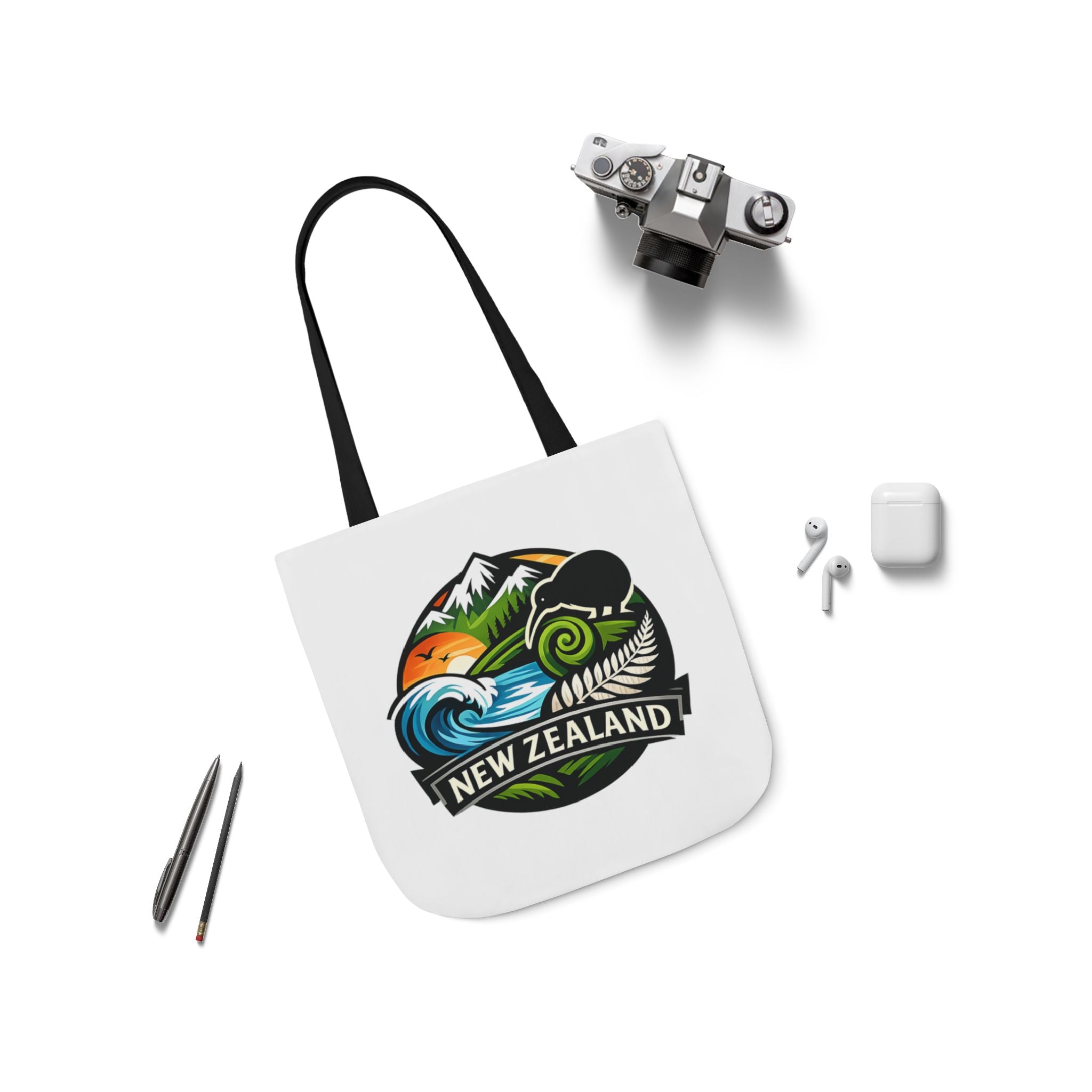 New Zealand Scenic Tote Bag — Kiwi, Mountains & Waves Canvas Tote