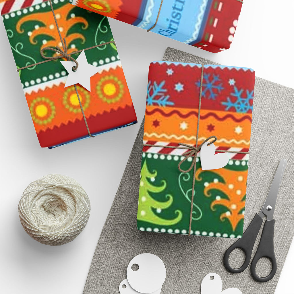 Christmas Stripe Wrapping Paper - Festive Gingerbread & 'Merry Christmas' Holiday Gift Wrap