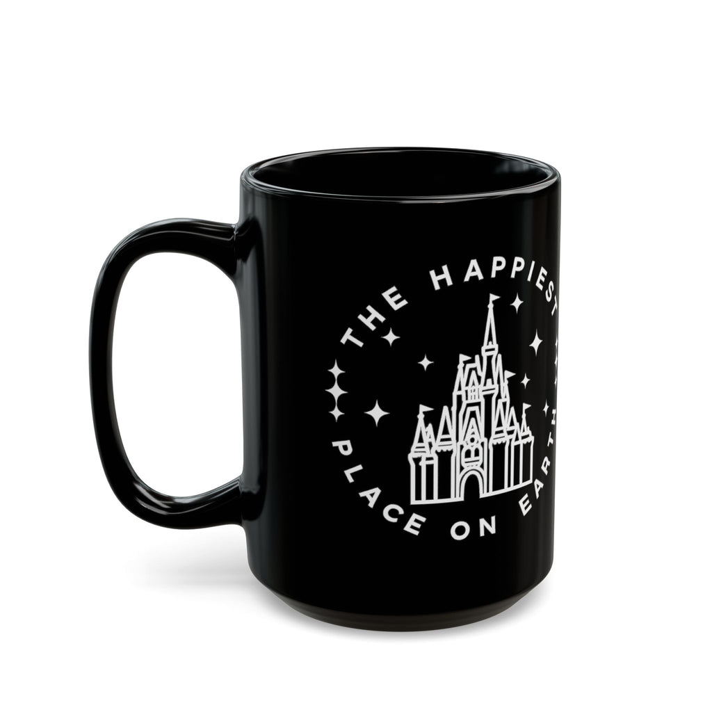 Black Castle Mug — "The Happiest Place on Earth" Ceramic Coffee Cup (11oz/15oz)