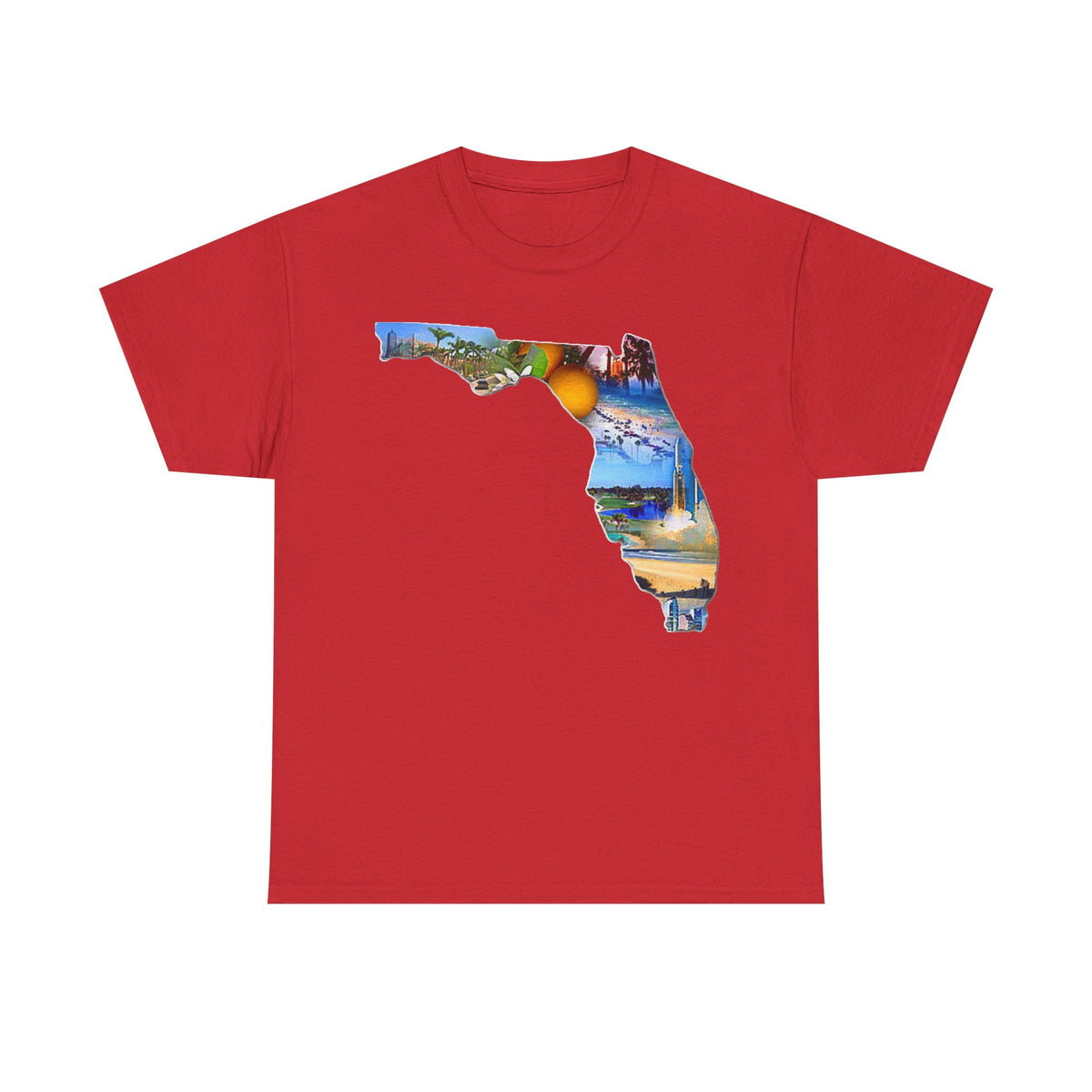 Florida State Shape T-Shirt — Scenic Beach & Sunset Map Tee