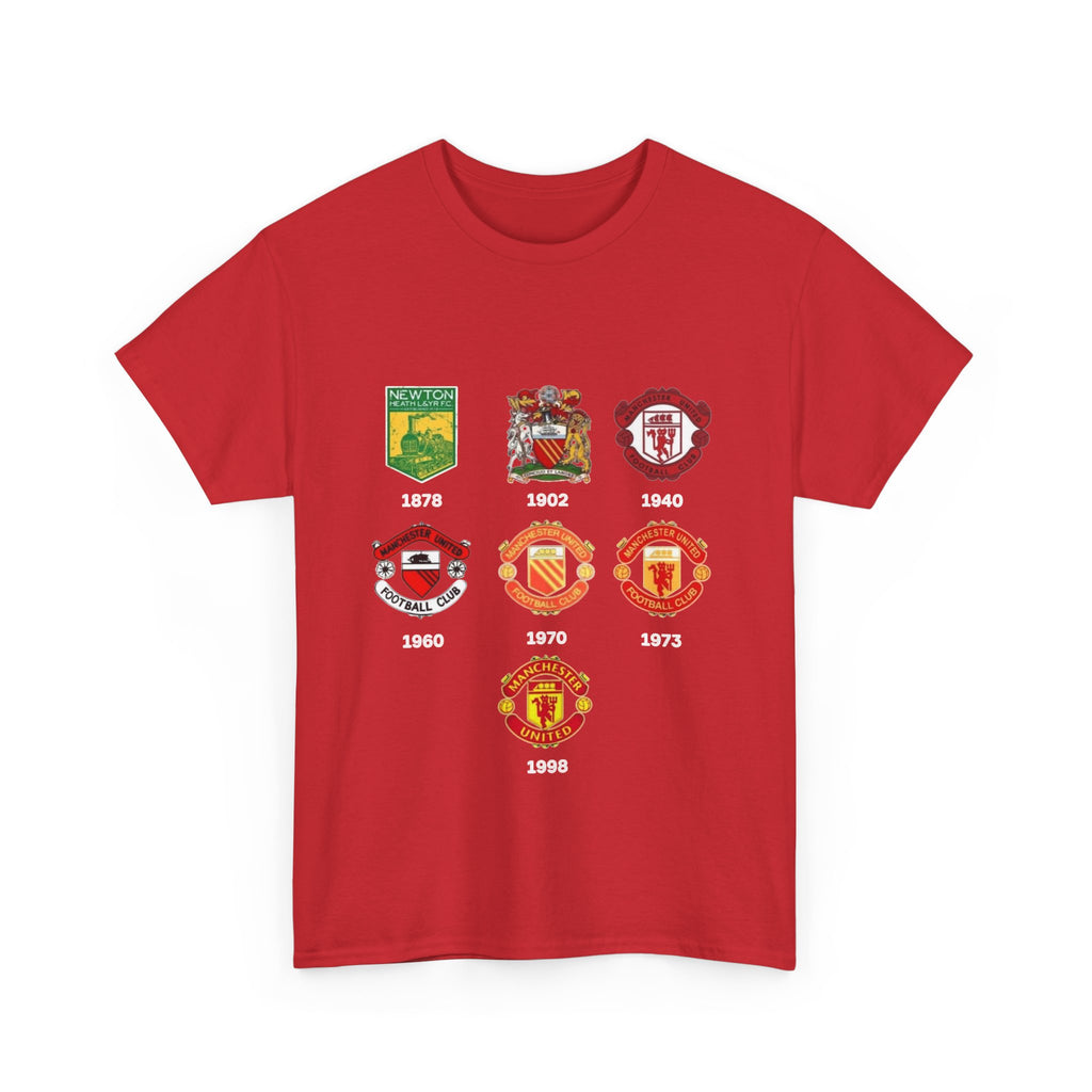 Manchester United Crest Evolution T-Shirt — Vintage Club Logo Timeline Tee