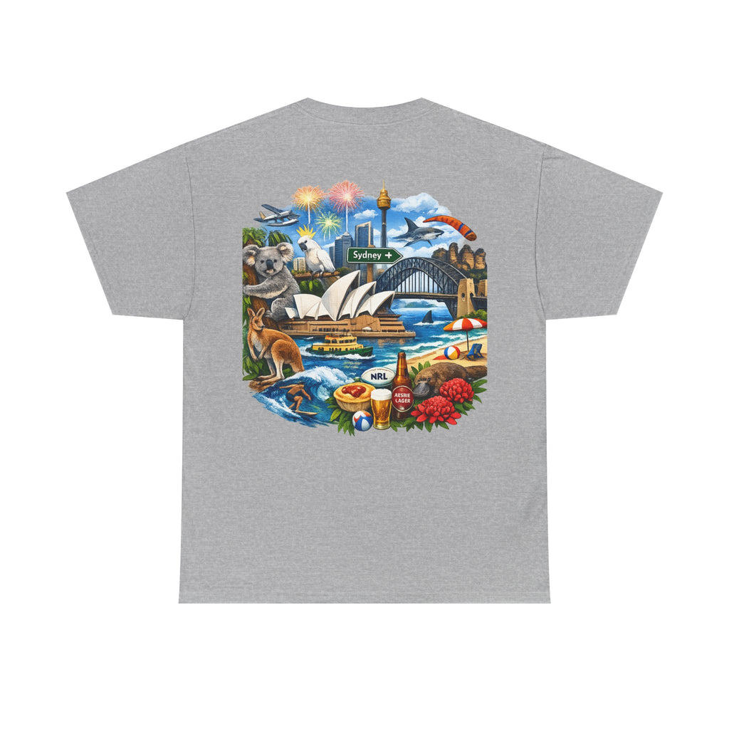 T-Shirt — Sydney Landmark Collage Tee (Opera House, Harbour Bridge, Koala & Beach Scene)