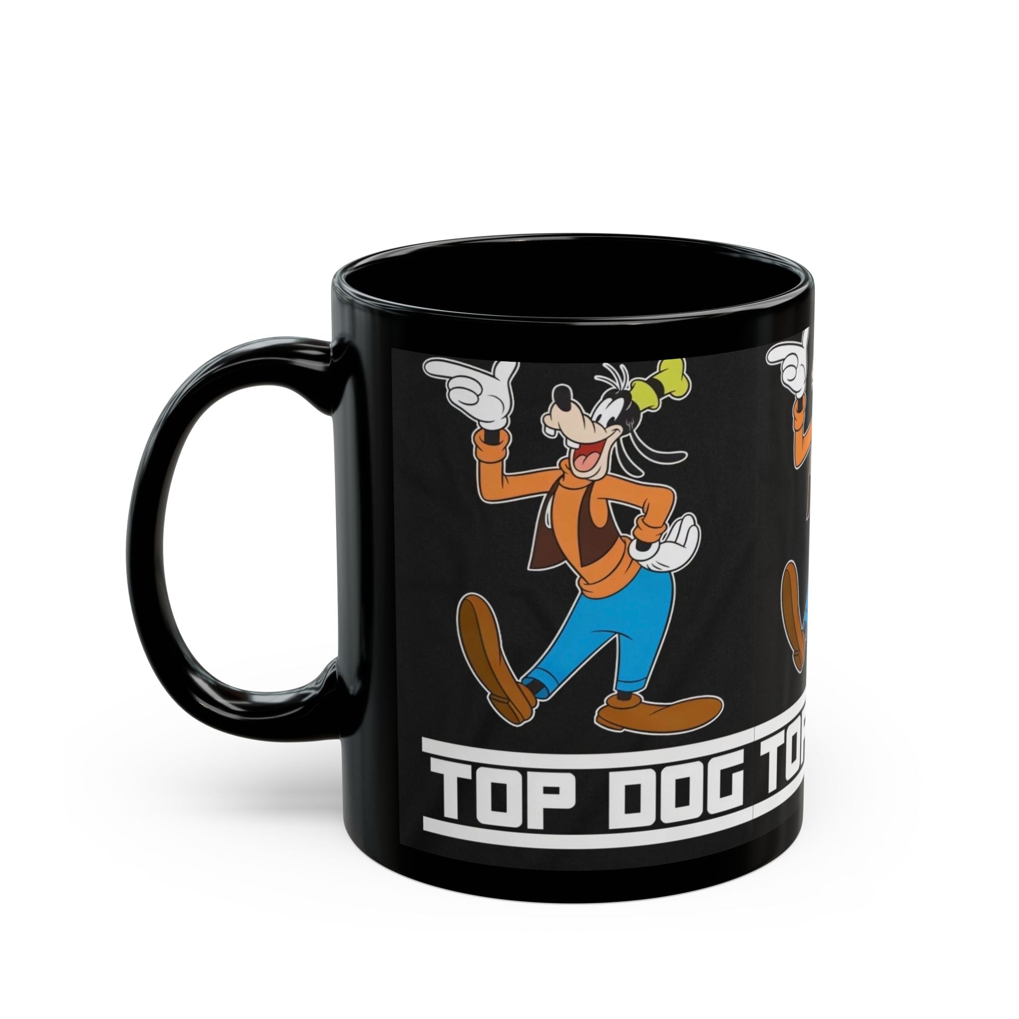 Top Dog Goofy Black Ceramic Mug — Retro Cartoon Character Coffee Cup (11oz & 15oz)