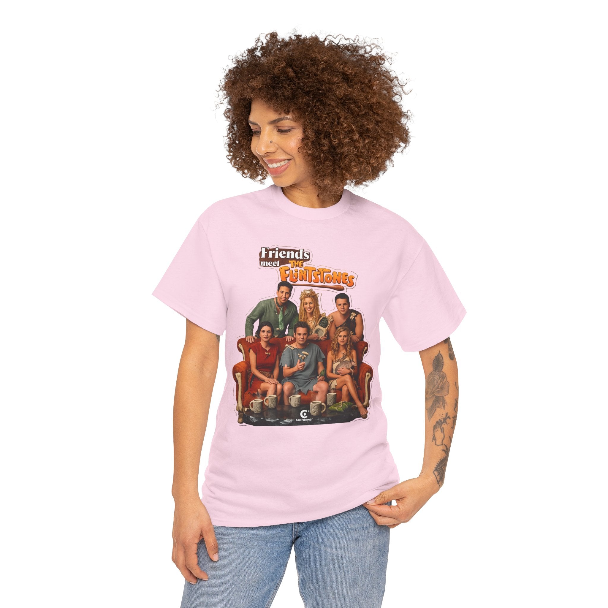 Friends meets the Flintstones TV Sitcom Cast Graphic Tee — 'Friends' Retro Couch Design