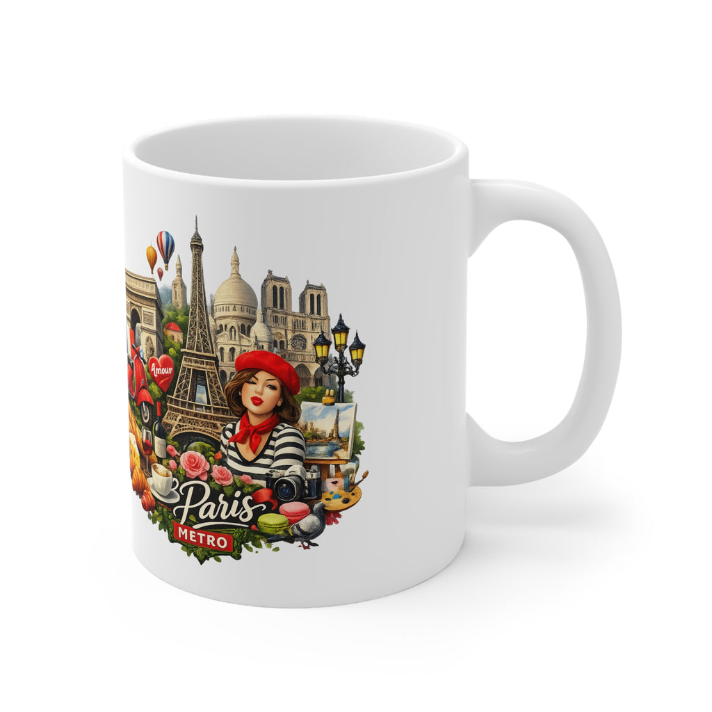 Paris landscape Ceramic Coffee Mug — Eiffel Tower, Baguettes & Metro Design (11oz/15oz)