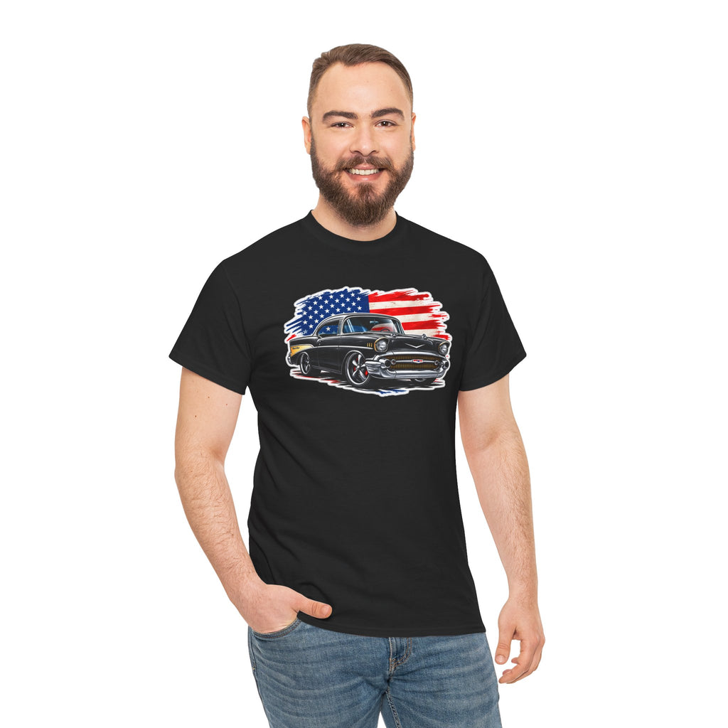 American Muscle Car T‑Shirt — Classic Vintage Car with USA Flag