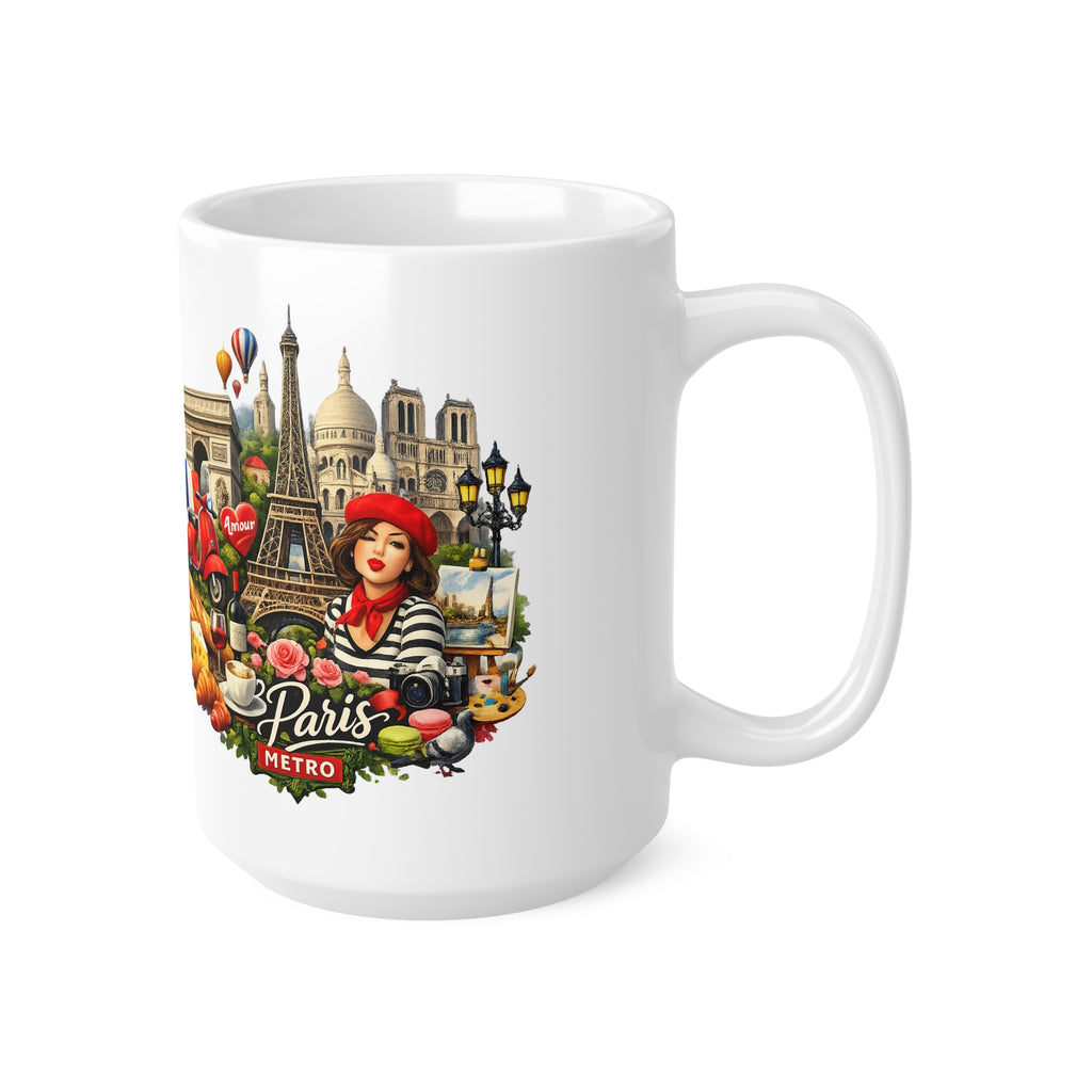 Paris landscape Ceramic Coffee Mug — Eiffel Tower, Baguettes & Metro Design (11oz/15oz)