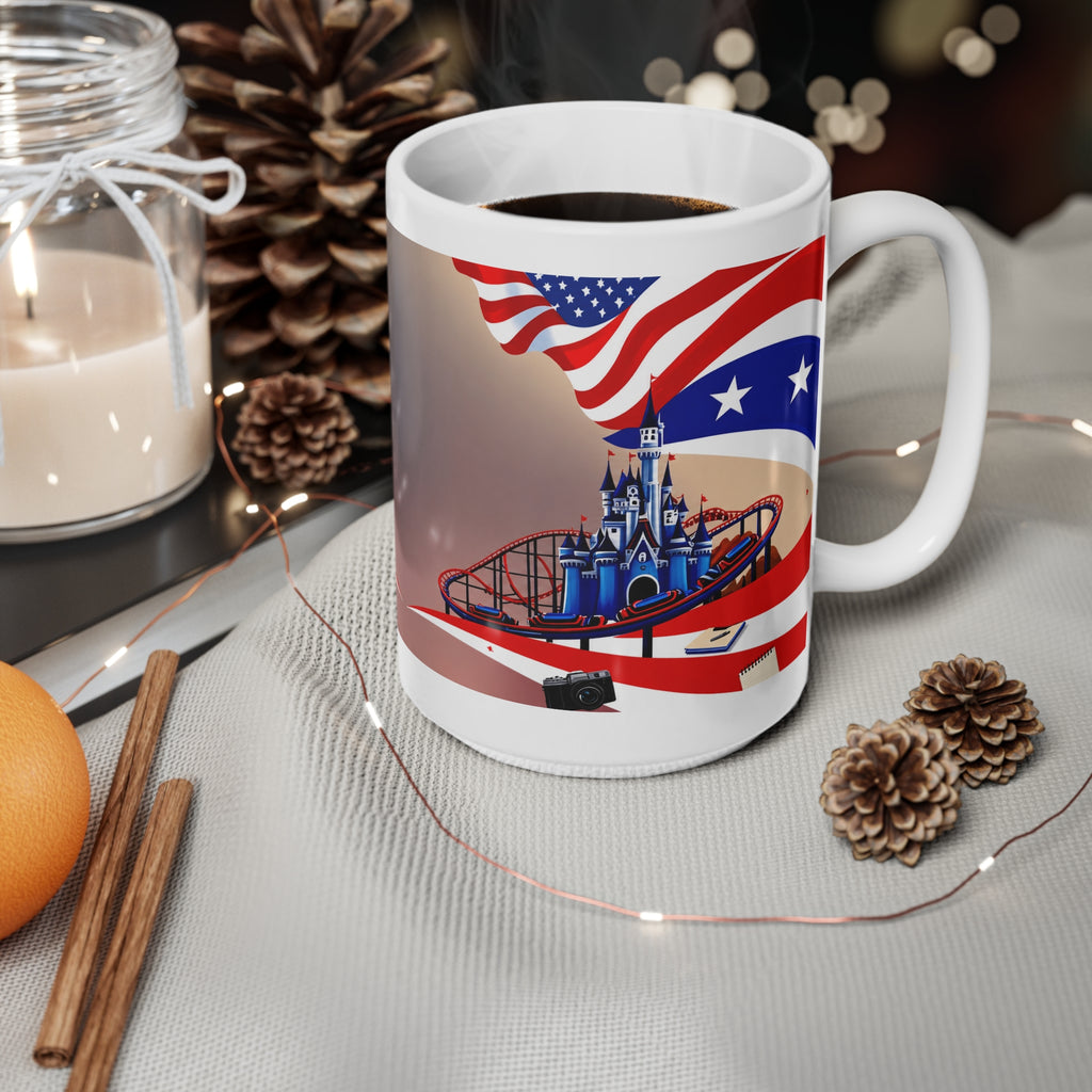 American Theme Park Coffee Mug — Patriotic Roller Coaster & Castle 11oz/15oz