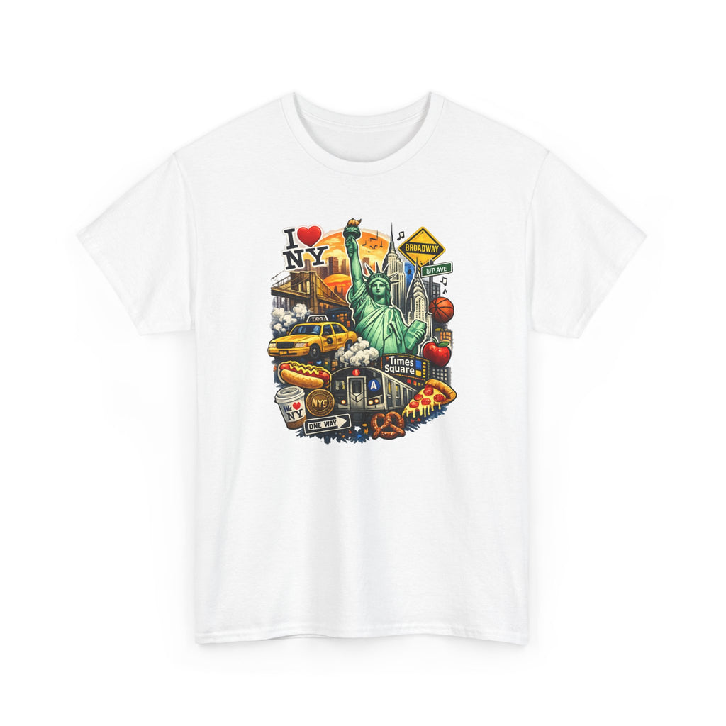 New York City Icons T-Shirt — Statue of Liberty, Taxi & I  NY Collage Tee