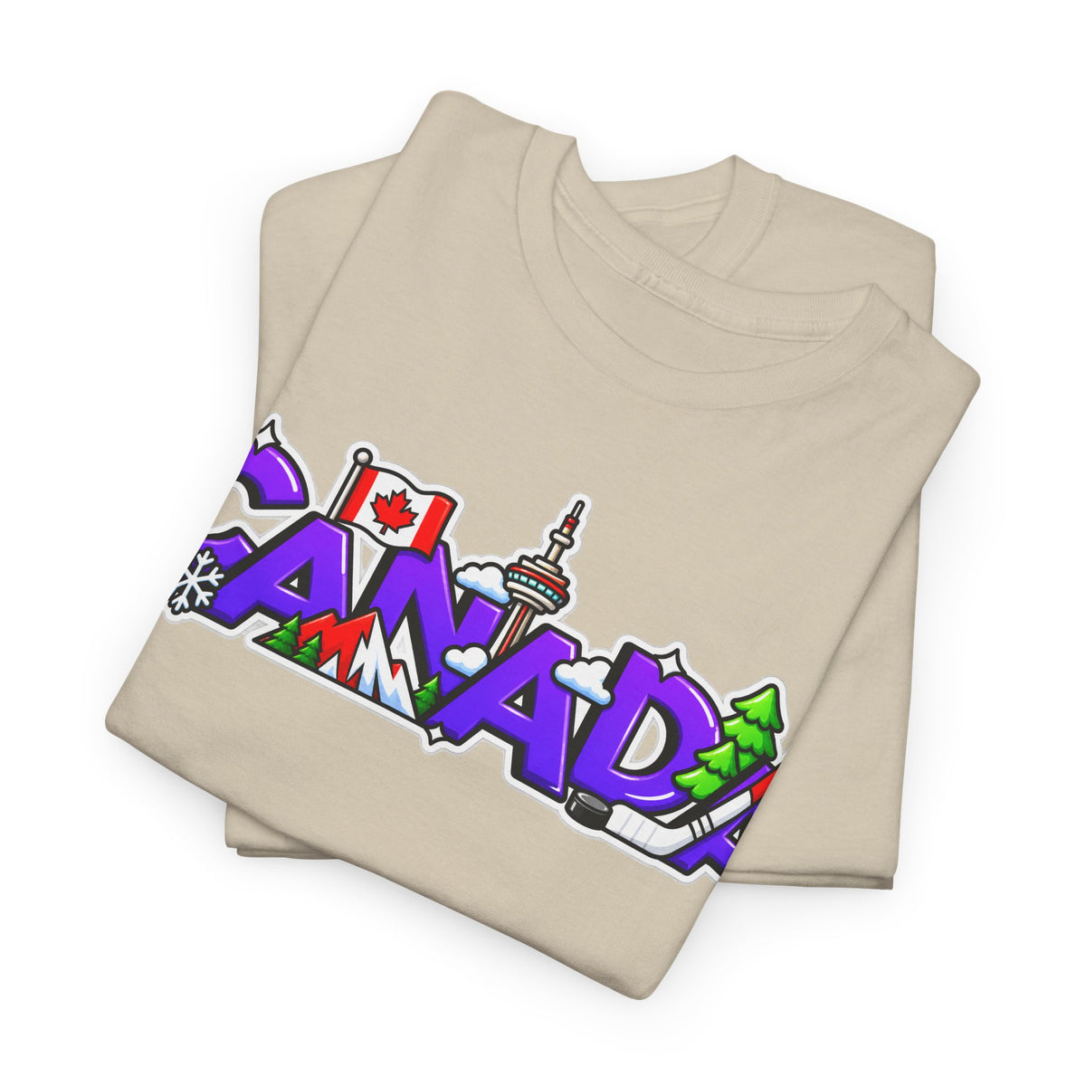 Canada Cartoon Graphic Tee — Canadian Landmark & Flag Travel T‑Shirt